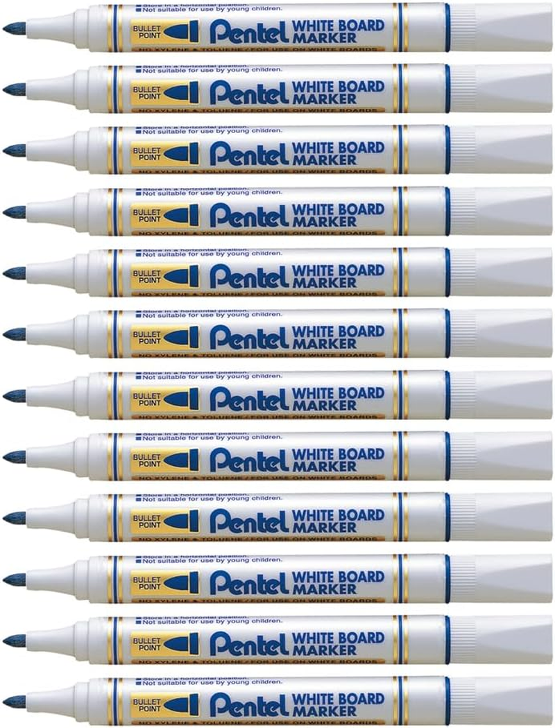 Pentel Whiteboard Marker Bullet Point Black Ink, Box of 12 Markers (MW85-A)