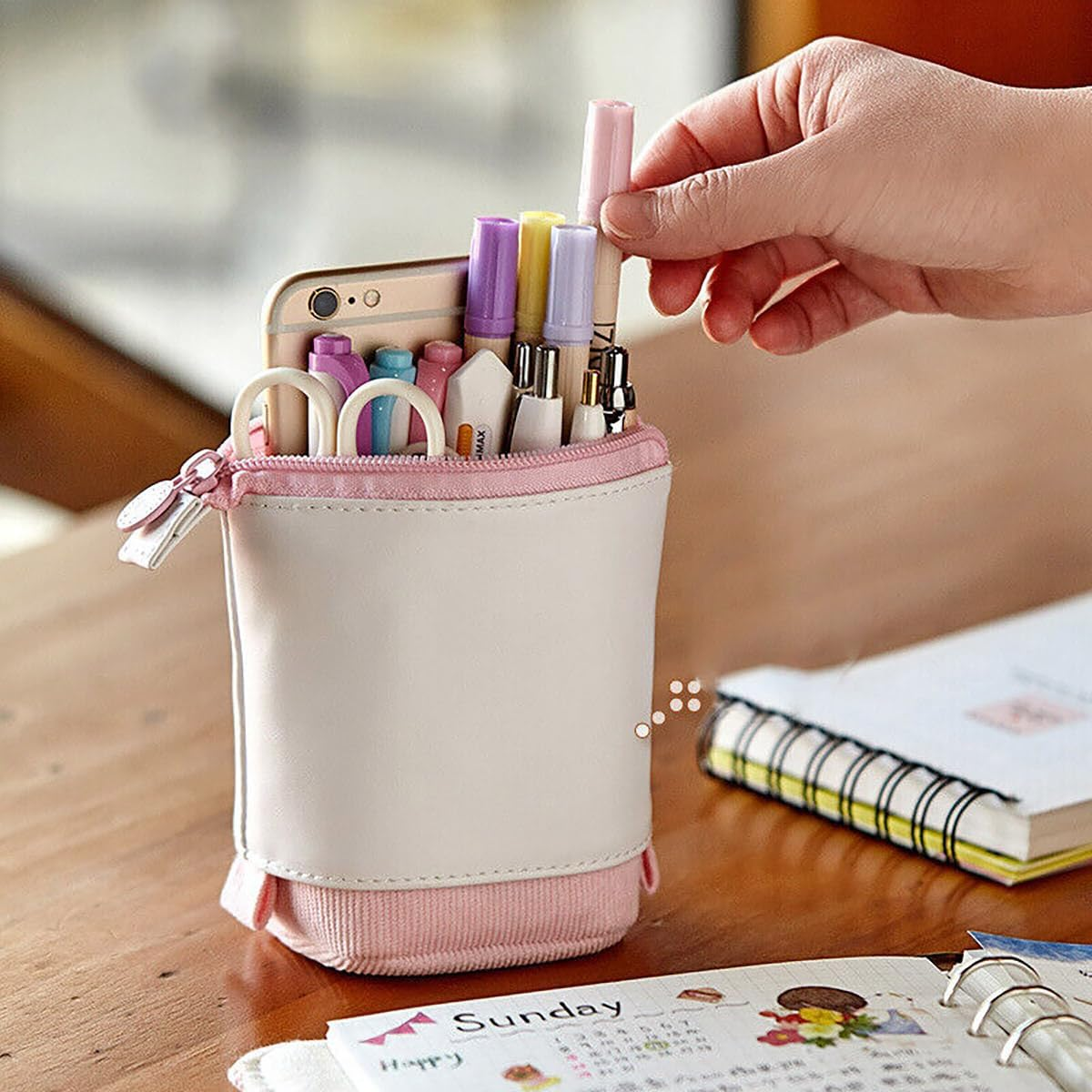 AIMALL South Korea Cute Simple Telescopic Pen Holder, Stretchable Canvas Pencil Bag, Pull-Down Design, Ideal for School and Office Supplies - Blue image number 4