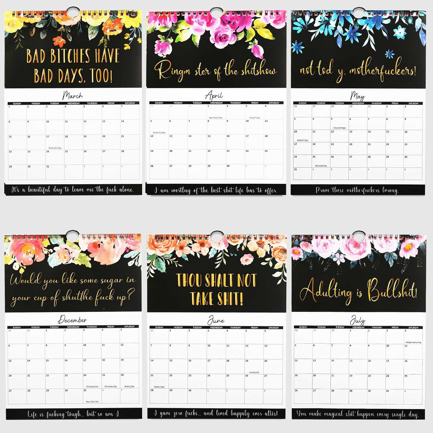 2026 Funny Wall Calendar for Women - Tired-Ass Fu-Ck It Calendar with Swear Words, Monthly Planner for Office & Home Decor (A) image number 2