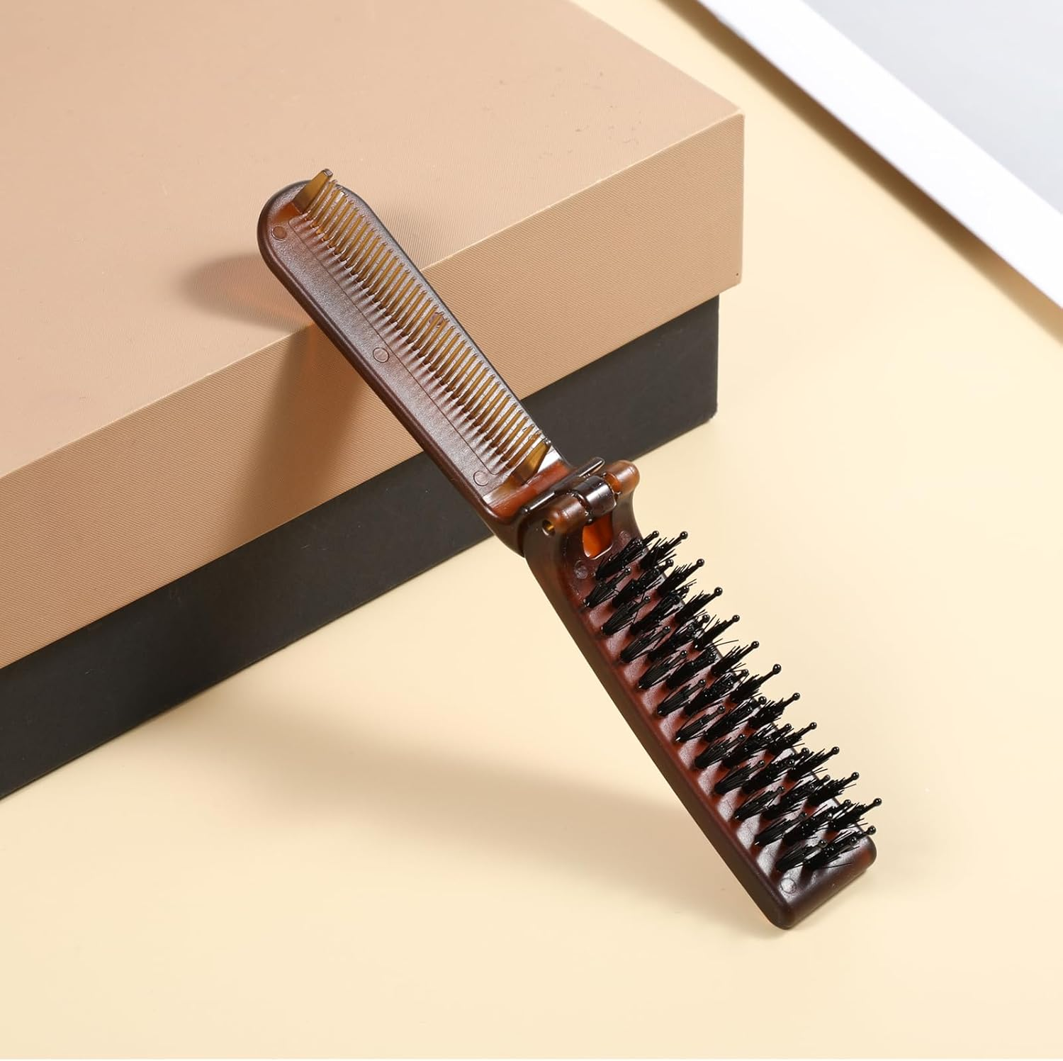 Travel Folding Hair Brush, Collapsible Portable Pocket Nylon Bristle Hairbrush with Fine Tooth Comb Mini Wet Hair Brush for Men and Women Kids Thick Thin Curly Straight Hair, Restore Shine image number 1