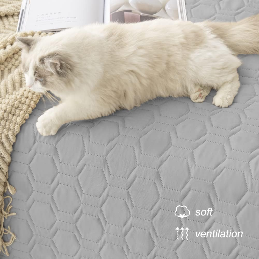 Tcksstex Waterproof & Non-Slip Dog Bed Cover and Pet Blanket Sofa Pet Bed Mat ，Car Incontinence Mattress Protectors Furniture Couch Cover for Most Cats Dogs,Pets<30X70-Light Grey> image number 6