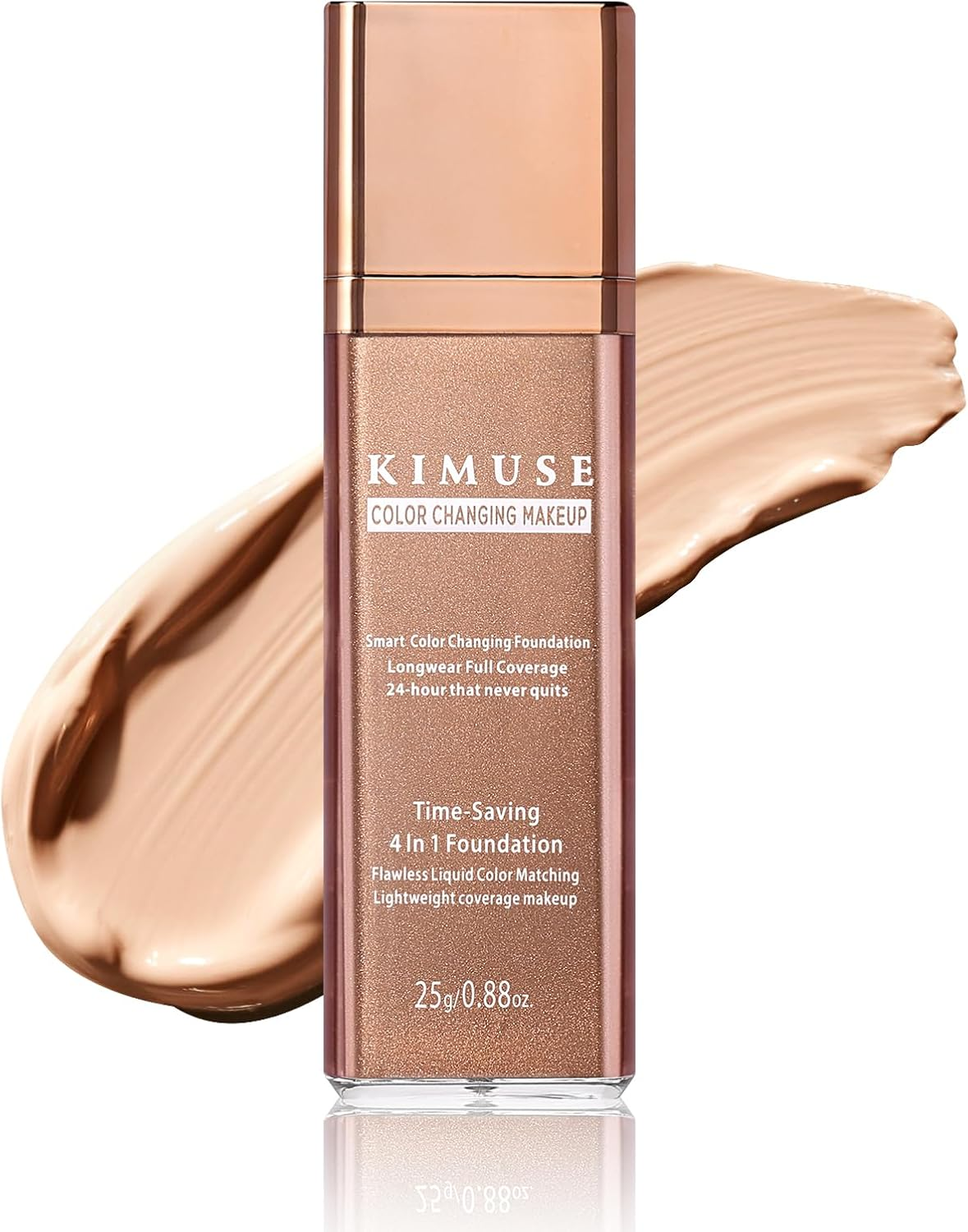 KIMUSE Color Changing Foundation, 4 in 1 Smart Shade Skin Tone Foundation Makeup, Waterproof & Long Wear with Glycerin & Sodium Hyaluronate Tinted Moisturizer Face Makeup for All Skin Tones