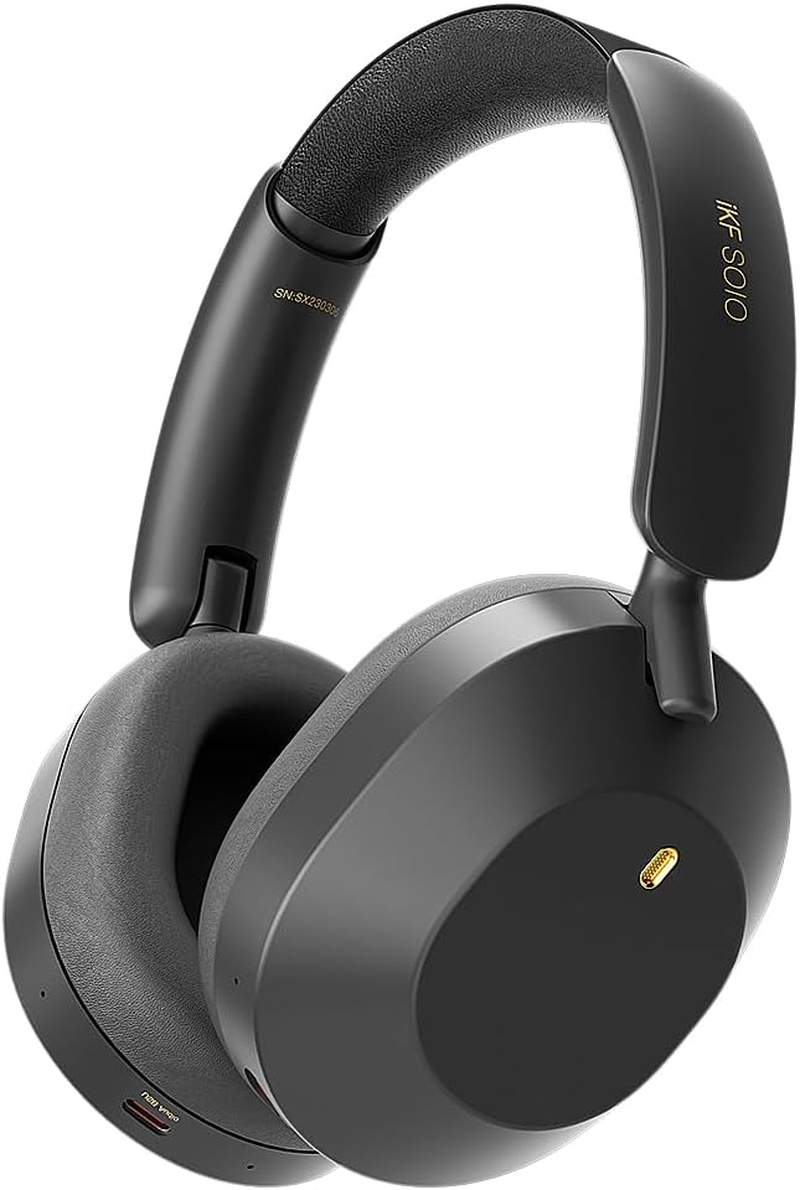 Ikf-Solo Active Noise Cancelling Wireless Headphones over Ear 130H Playtime Bluetooth 5.4 App Control 35Ms Low Latency Hi-Res Audio with Mic Call Noise Cancellation for Gaming Music Read Live (Black)