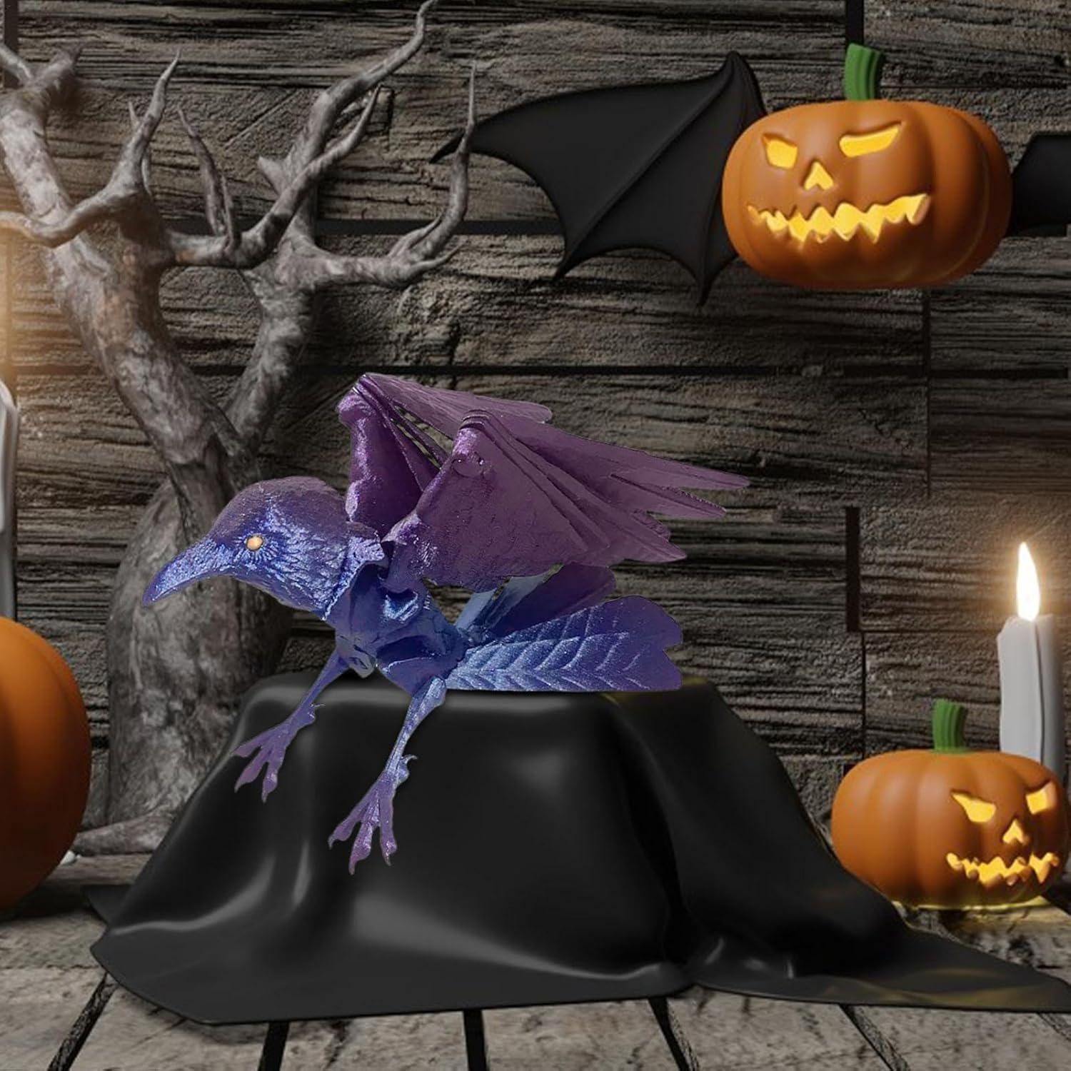 On Skull, with Skull Stand - Crow on Skull Halloween Gothic Statue Skeleton Figure | Bird Sitting on Skeleton Statue. Exquisite on Skeleton Figure for Festivals image number 6