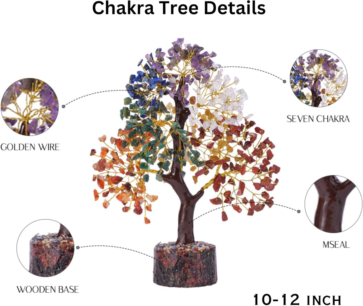 ABHISUBYA Seven Chakra Healing Bonsai Tree, 7 Chakra Crystal Stones D&eacute;cor Tree, Feng Shui Tree for Fortune, Spiritual Gifts Money Tree for Good Luck Copper Tree of Life Pendant