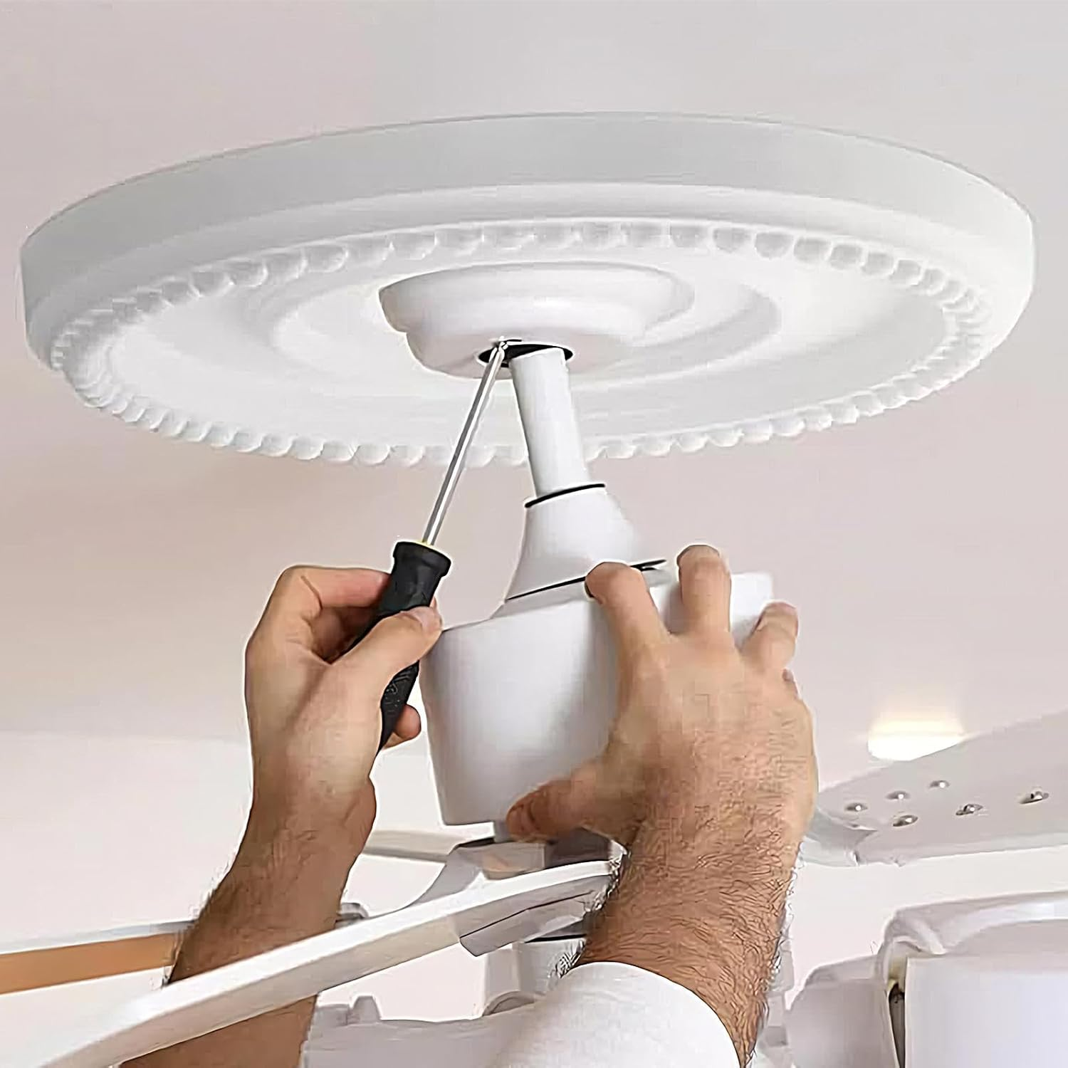 Qfdiwr Ceiling Hole Cover, Ceiling Fan Cover, round Panel PU Inner Diameter 10 Cm Outdoor 31.5 Cm for Basements, Technical Facilities, Schools