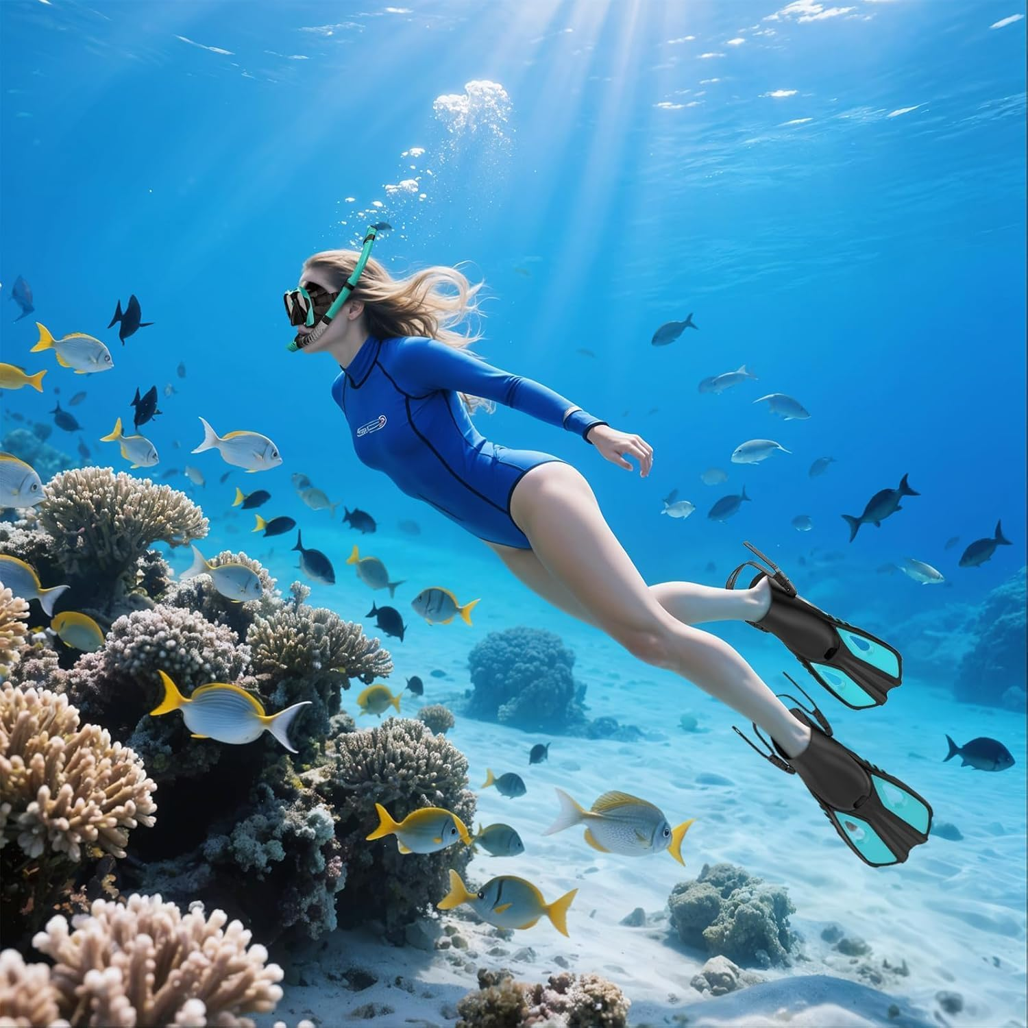 Mask Fin Snorkel Set with Adult Snorkeling Gear, 180&deg; Panoramic View Diving Mask, Trek Fin, Dry Top Snorkel +Travel Bags, for Swimming, Snorkeling and Travel Diving image number 1