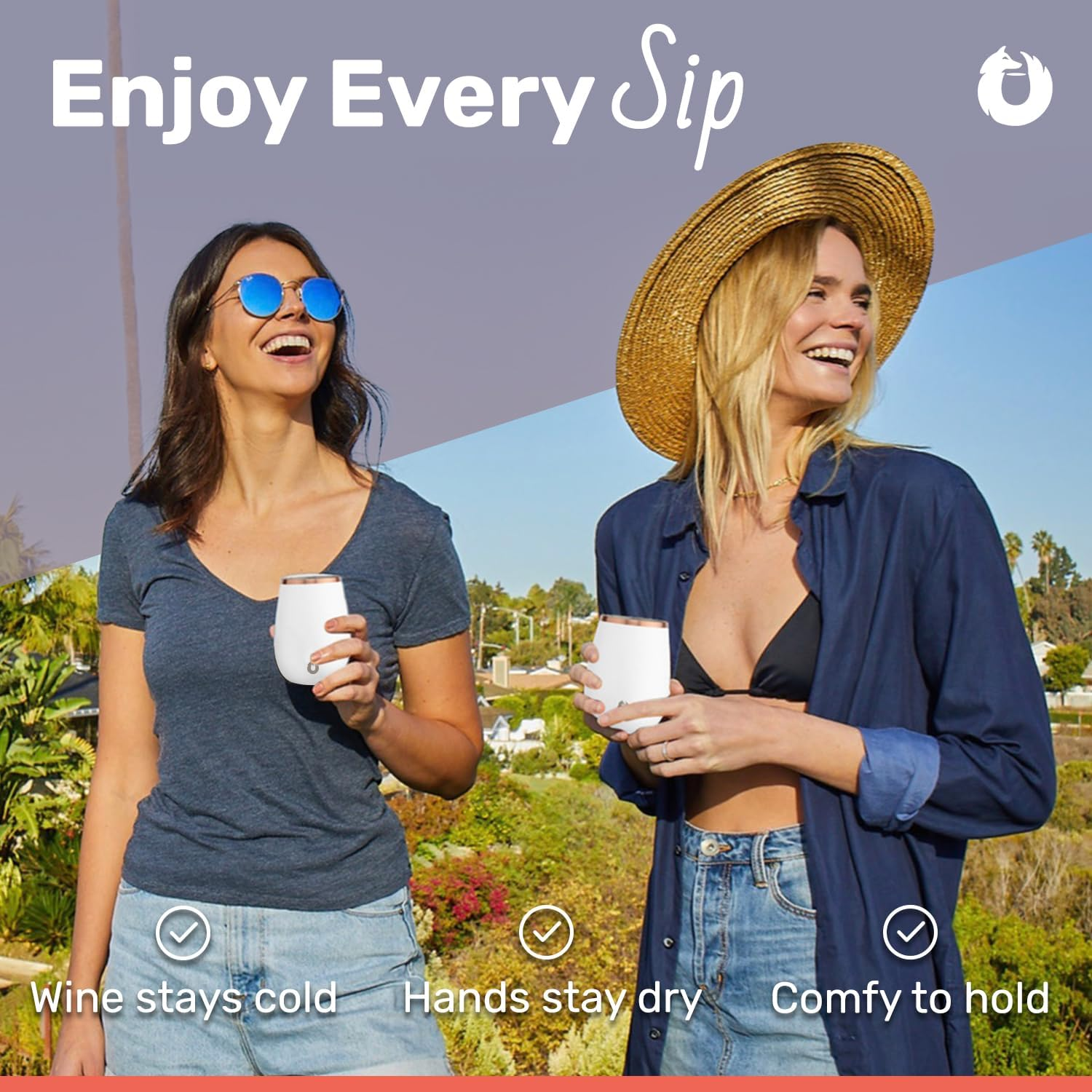 SNOWFOX Premium Vacuum Insulated Stainless Steel Grand Pinot Wine Glass -Set of 2 -Chilled Wine Stays Icy Cold -Stemless Cocktail Glasses -Elegant Home Entertaining -Classic Barware-13.5Oz -Black/Gold image number 2