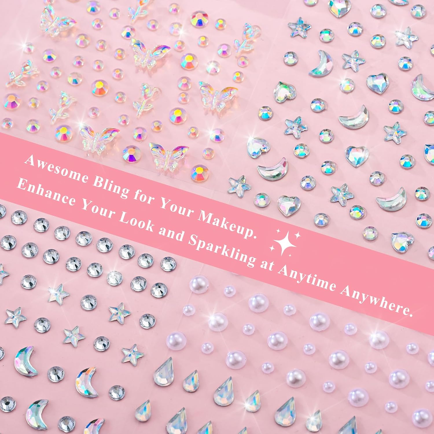 Face Gems Self-Adhesive Rhinestones Stickers for Makeup Eyes, Star Eye Body Stickers Acrylic Crystal Pearls Tattoos for Women Girls