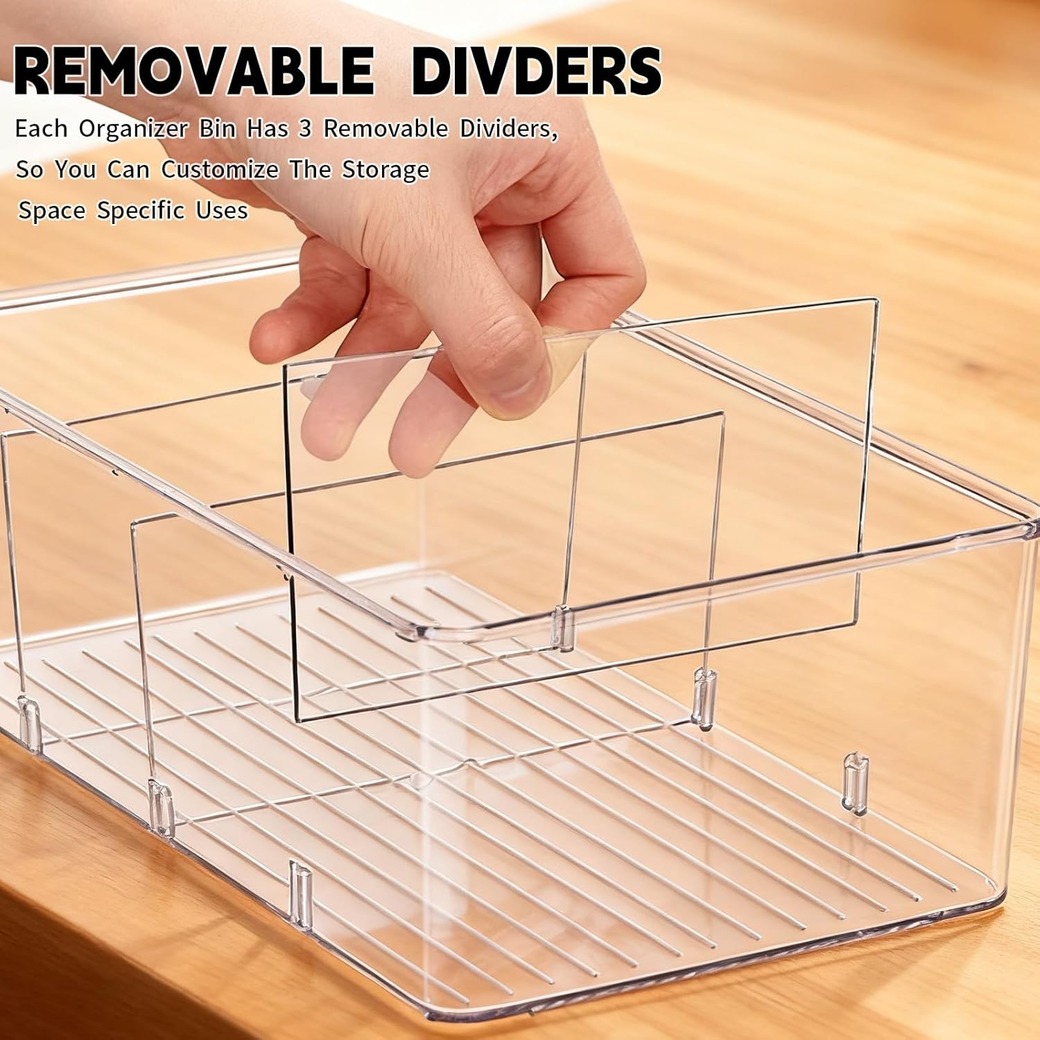 4 Pack Pantry Organizers and Storage Bins, Clear Plastic Medicine Cabinet Organizer, 4 Compartment Holder Packets for Pantry, Kitchen, Fridge, Snacks image number 6