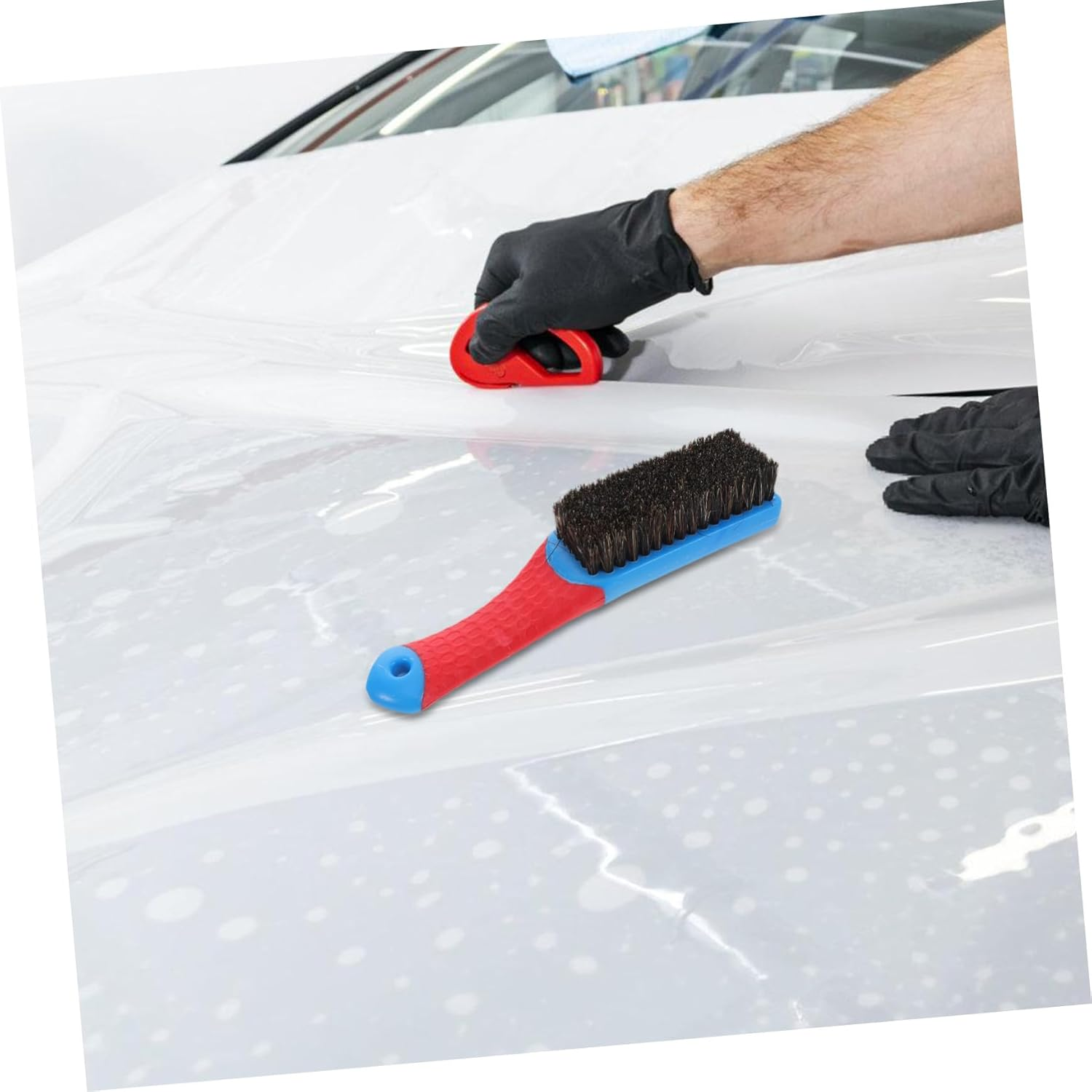 TOGEVAL Car Interior Fabric Cleaning Brush with Soft Bristles and Blue Handle for Upholstery, Leather, Dashboard, Pet Hair Removal and Carpet Detailing Tool for Auto Interior Care image number 6