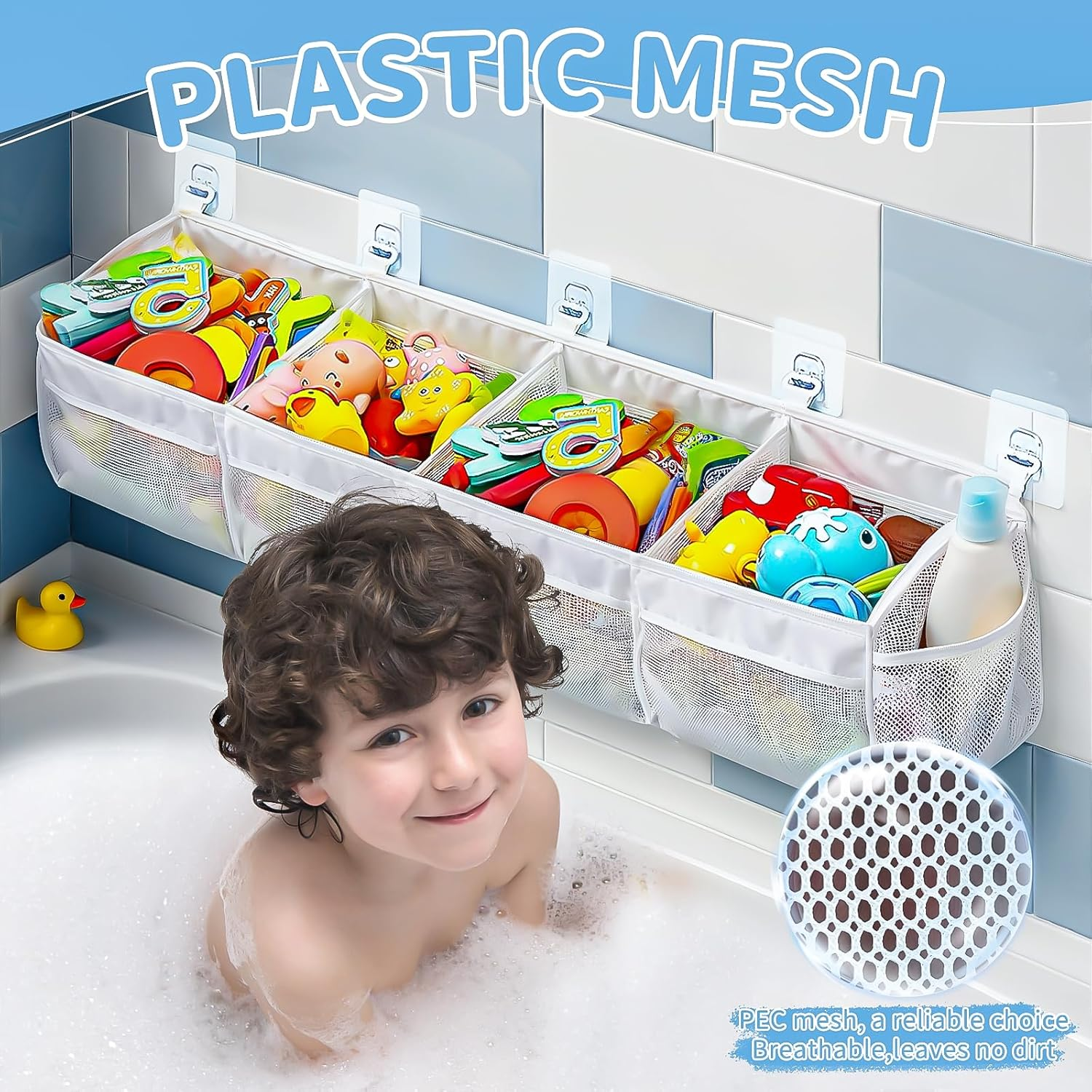 Bath Toy Storage Organizer - 4 Compartment Horizontal Large Openings Bath Toy Organizer for Tub, Capacity Upgrade Storage and Holder, Bathtub Toy Holder for Easy Access and Sorting of Toys image number 3