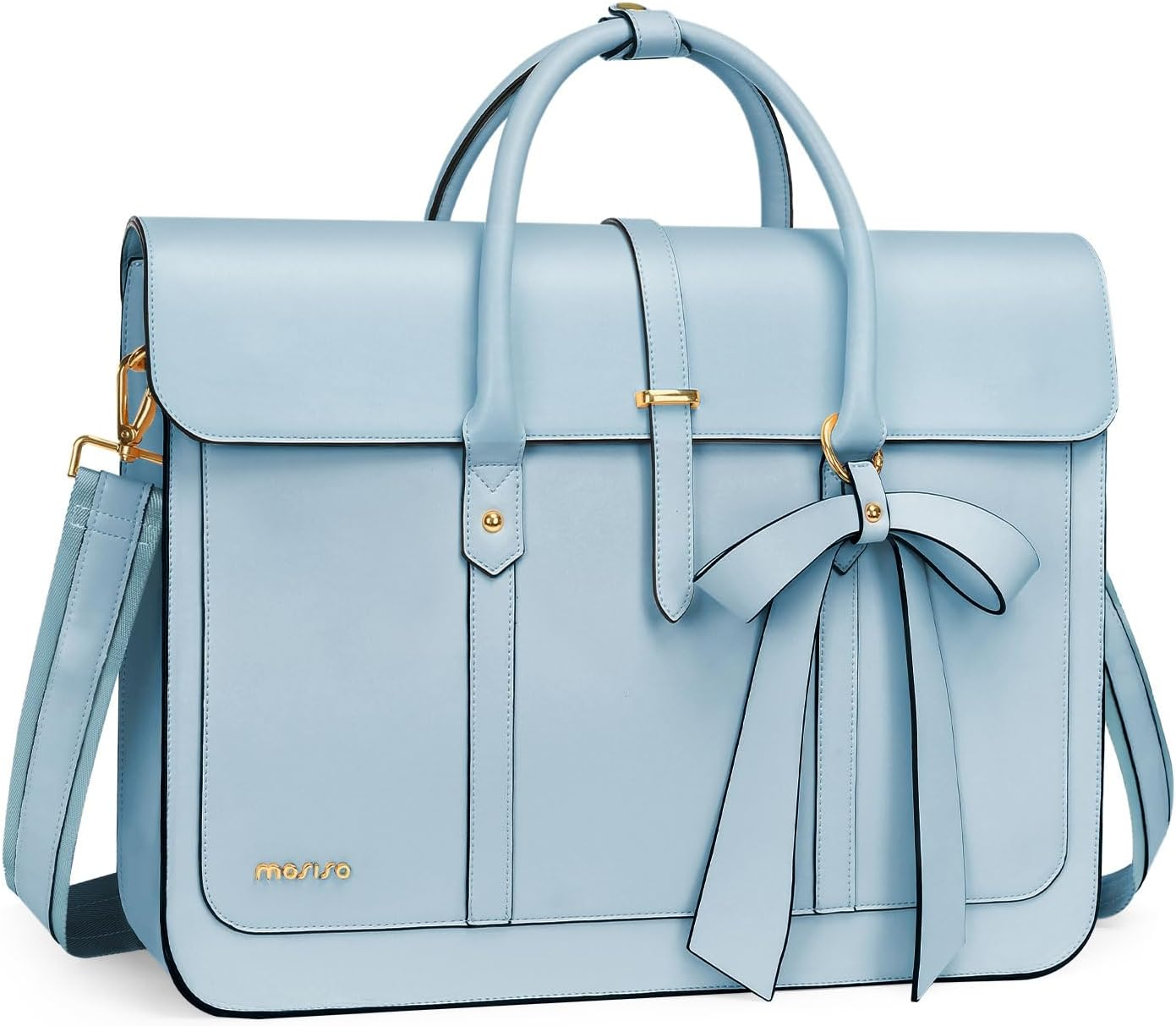 MOSISO Laptop Bag for Women, PU Leather Laptop Shoulder Bag Convertible Backpack, Messenger Bag Casual Handbag Work Briefcase Travel Computer Bag with Bowknot