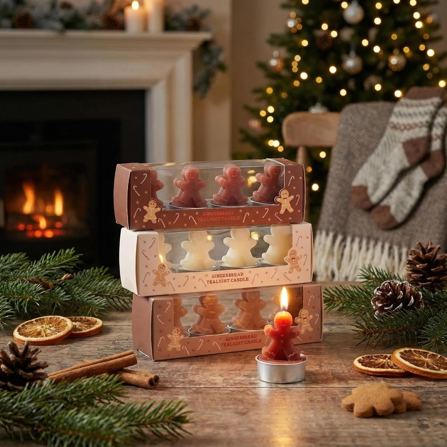 MIJOMA Tea Lights Set Gingerbread &ndash; Set of 12 in Gift Set &ndash; Decorative Candles in Gingerbread Man Shape &ndash; Christmas Decoration, Advent, Table Decoration, Gift Idea image number 5