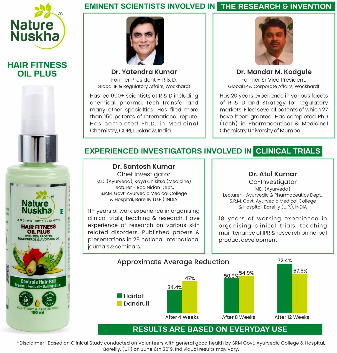 Nature Nuskha Hair Oil plus with Pea Protein, Tocopherol and Avacado Oil, Controls Hair Fall, Repairs Chemically Damaged Hair, Non-Sticky, for Women & Men, All Hair Types, 100Ml image number 3