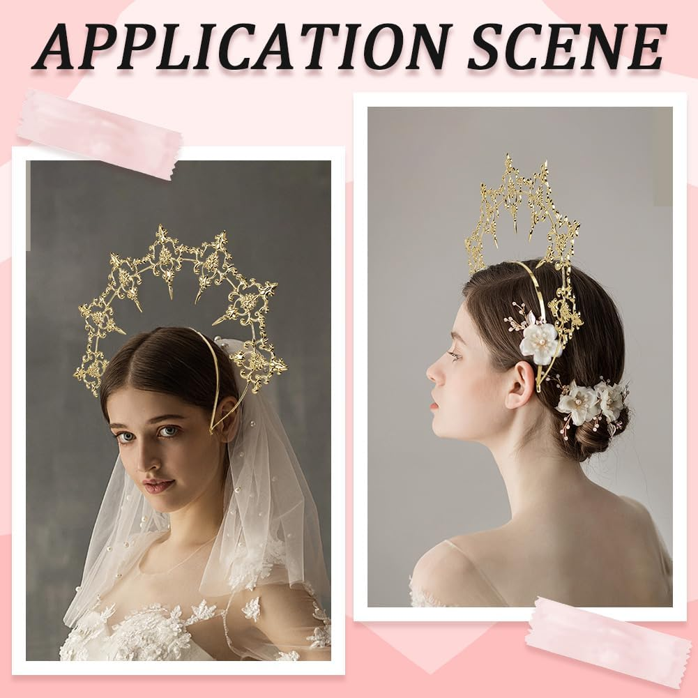 CABODYALS Gold Queen Crown Style Headband Golden Royal Princess Fairy Headpiece Hair Hoop Decor Accessory Plastic Shiny Hairband for Women Christmas Birthday Party Bridal Wedding Halloween Role image number 4