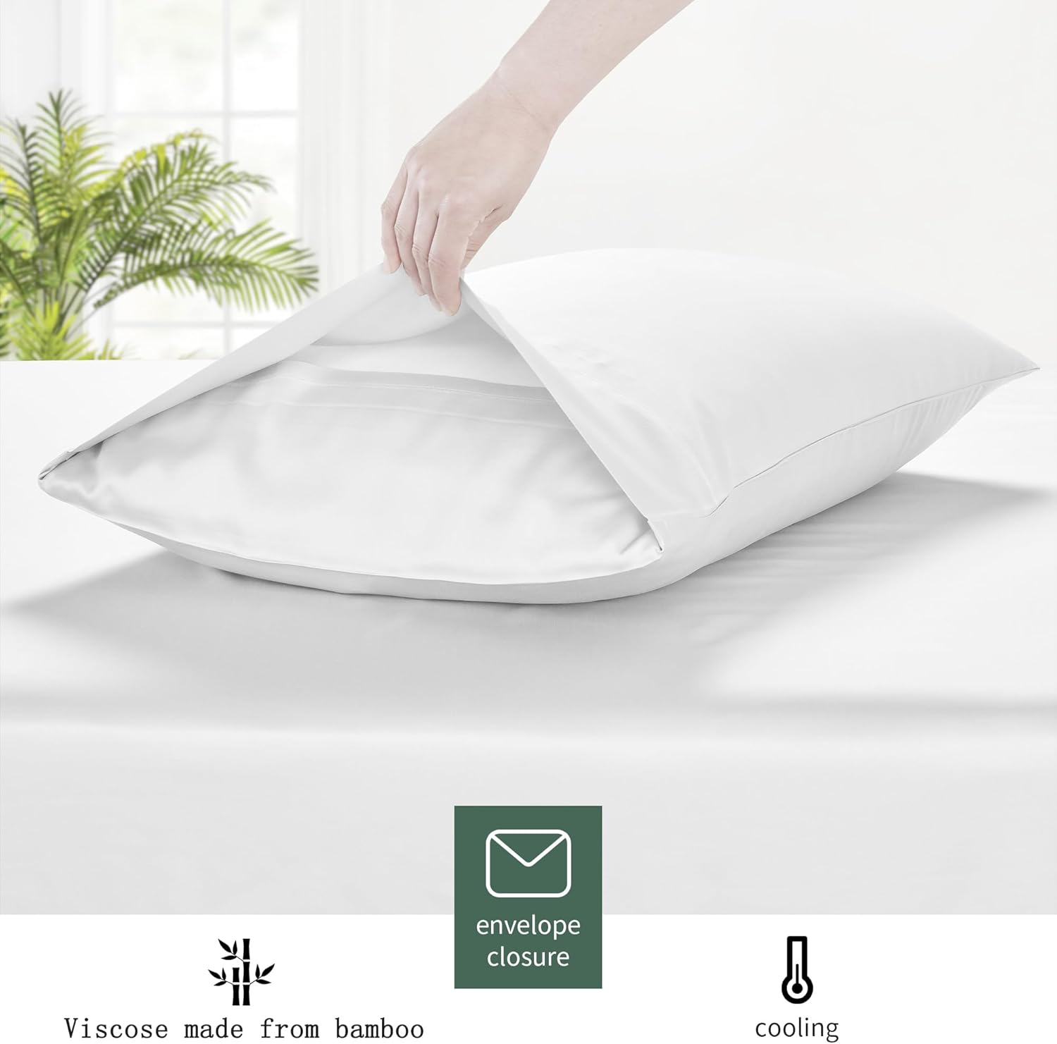 Bamboo Pillow Cases Set of 2 - Cooling Pillowcase 2 Pack with Envelope Closure, Cool Chill & Breathable Pillow Case (20"X30"-Pillowcase(2Pc),White) image number 3