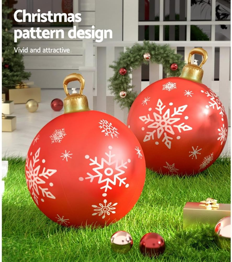 Jingle Jollys Christmas Inflatable Ball, Outdoor Decorations Decor Baubles Ornament Yard Garden Home Patio Room Decoration for Holiday, Water-Resistant Easy-Carry Handle Red image number 1