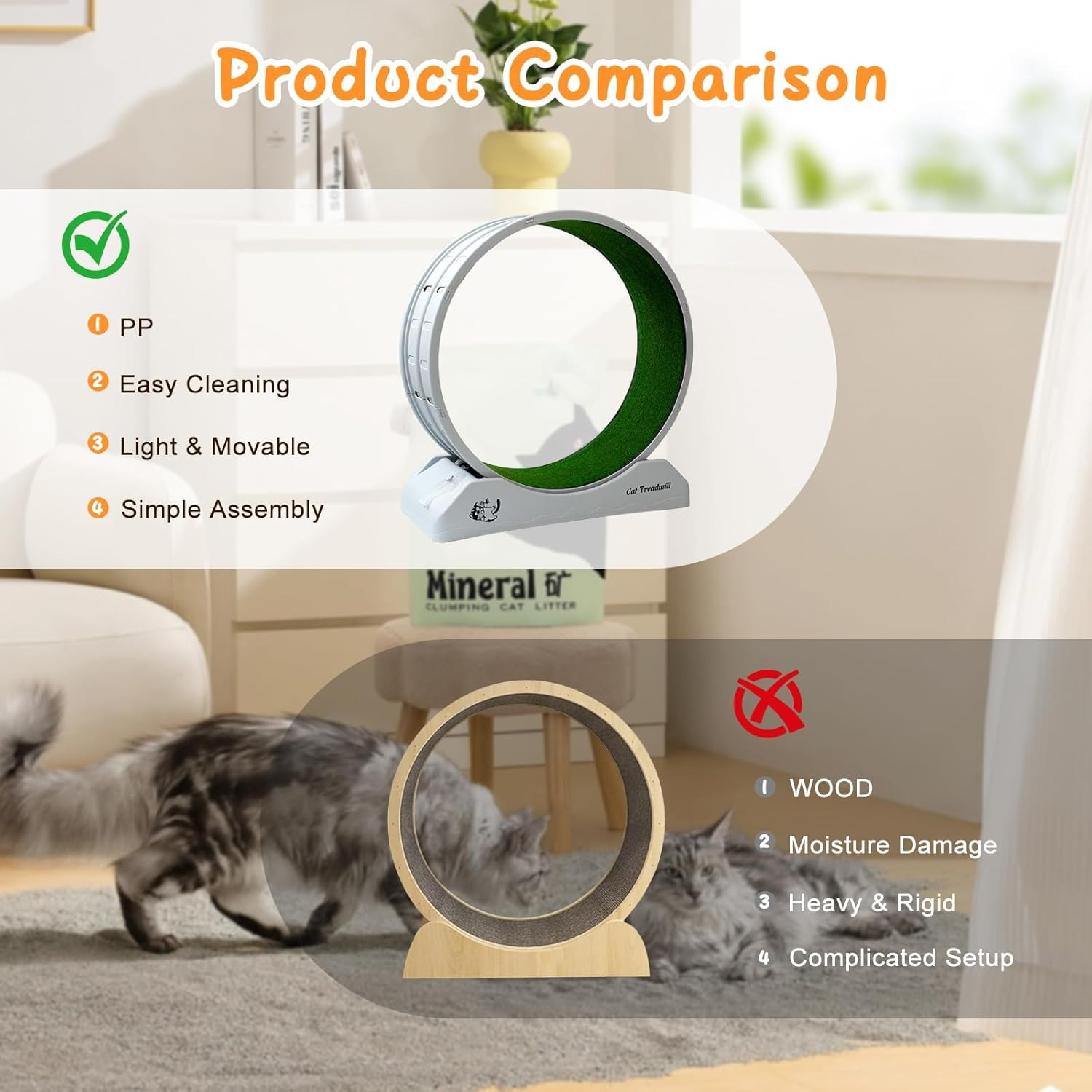 Cat Toy Exercise Wheel, Cat Wheel Running, Feline Spinning Walking Training Circle with Detachable Carpet Plastic - Durable, Quiet & Fun for Indoor Cats - (80CM) image number 1