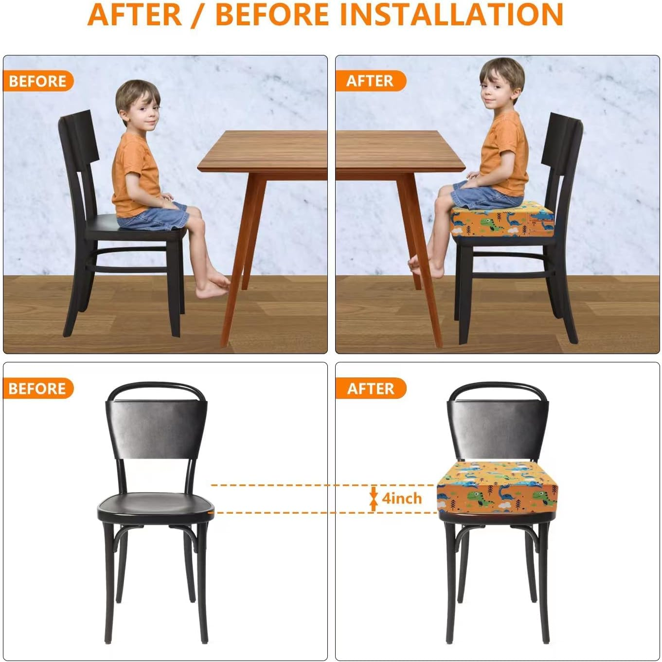 KIDUN Toddler Booster Seat for Dining Table, Upgrade 4 Inch Heightening Cushion for Kids Chair, Adjustable, Heightening Booster Seat Pad for Boy/Girl, Toddler Booster Cushion.(Buckle/Yellow) image number 1