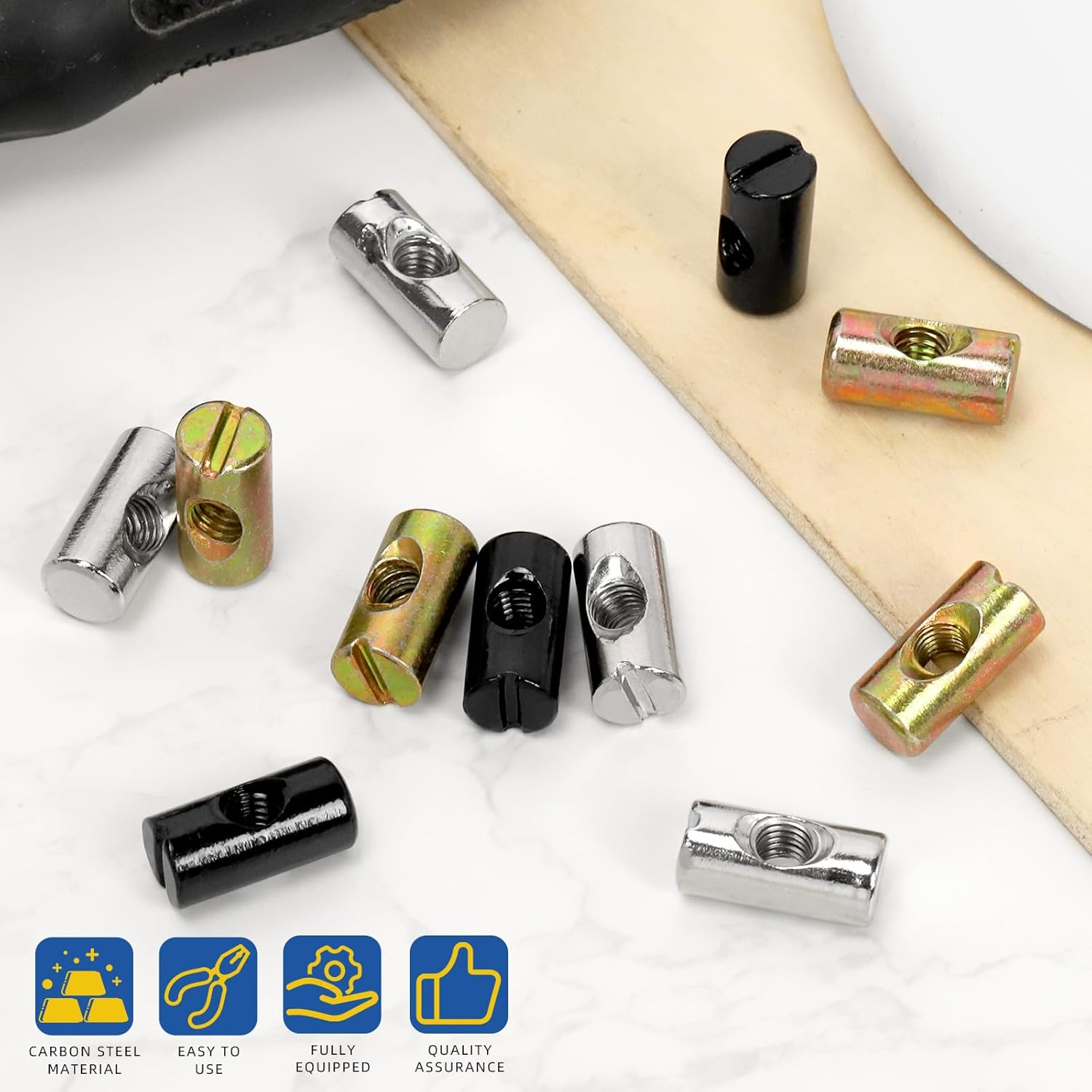 Glarks 40Pcs M6 X 20Mm Black Barrel Cross Dowels Slotted Nut, Heavy Duty Barrel Nut, Hammer Embedded Nut for Furniture Screws, Beds, Crib, Chairs, Hardware Replacement image number 3