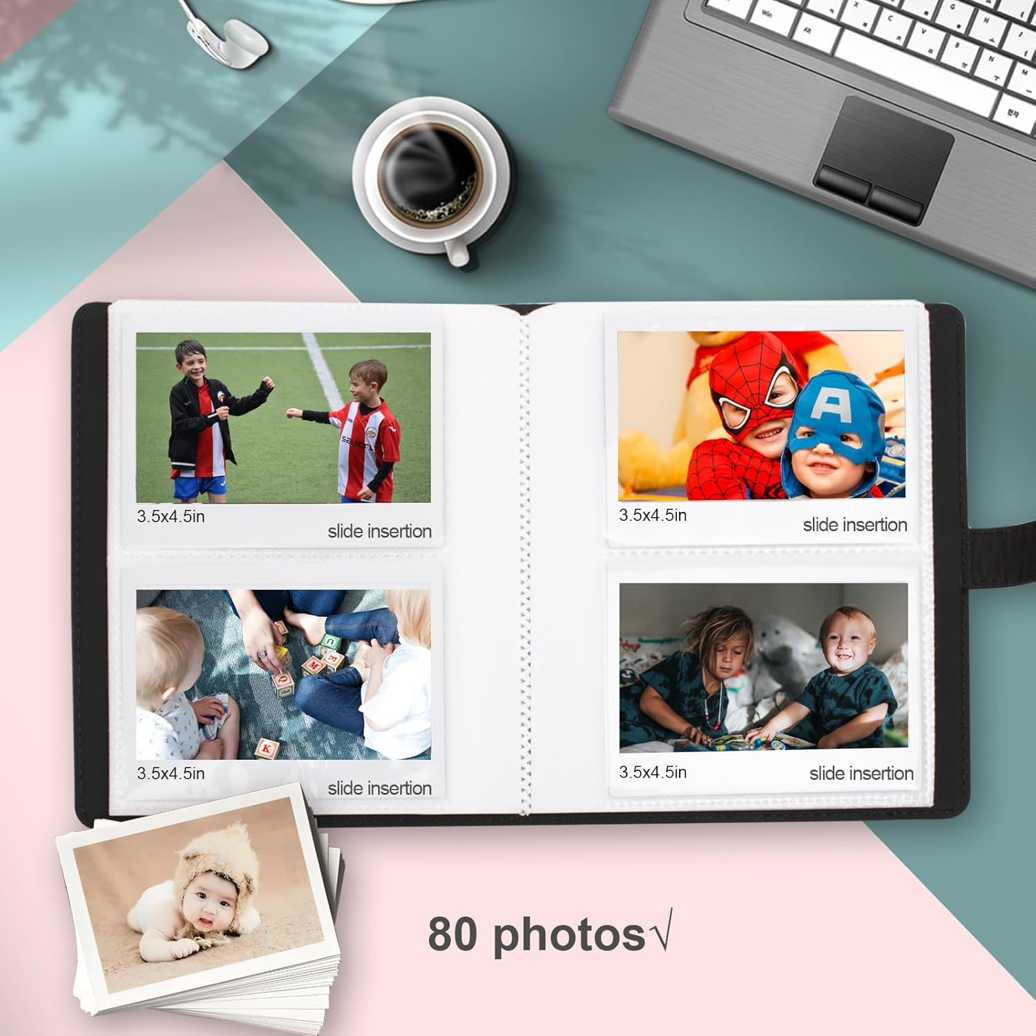 80 Pocket Photo Album 3.5 X 4.5 Inch Camera Film Storage, for Polaroid Cameras, for Fujifilm Instax Wide 400/300/210 Slip in Photo Book Album 20-Page Holds 80 Pictures-Black - Black image number 6