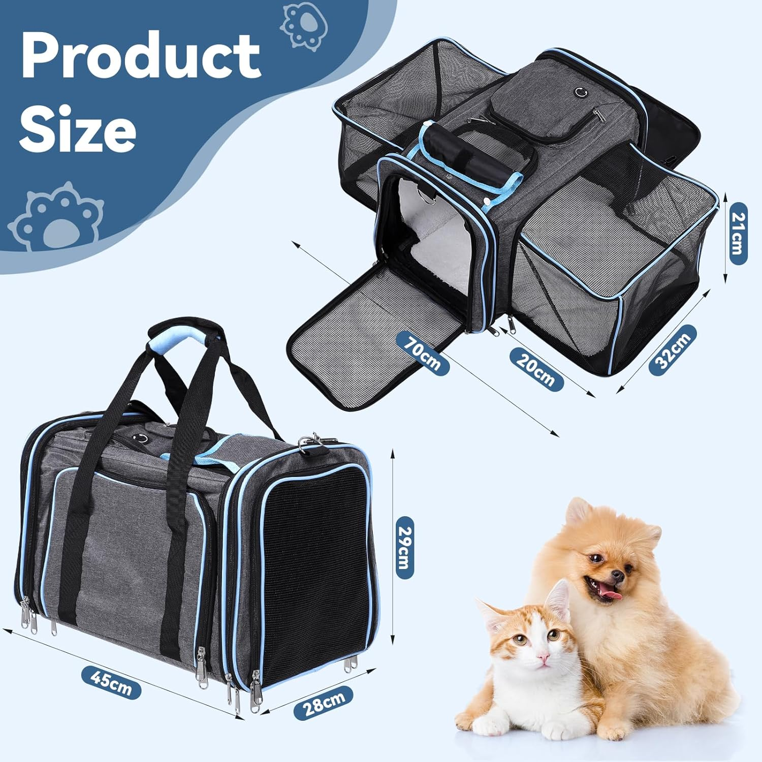 Expandable Cat Backpack - Dog Backpack up to 15 Kg, Foldable Cat Backpack for Cats Dogs with Inner Safety Lead and Pet Mat Cat Transport Bag Max image number 4