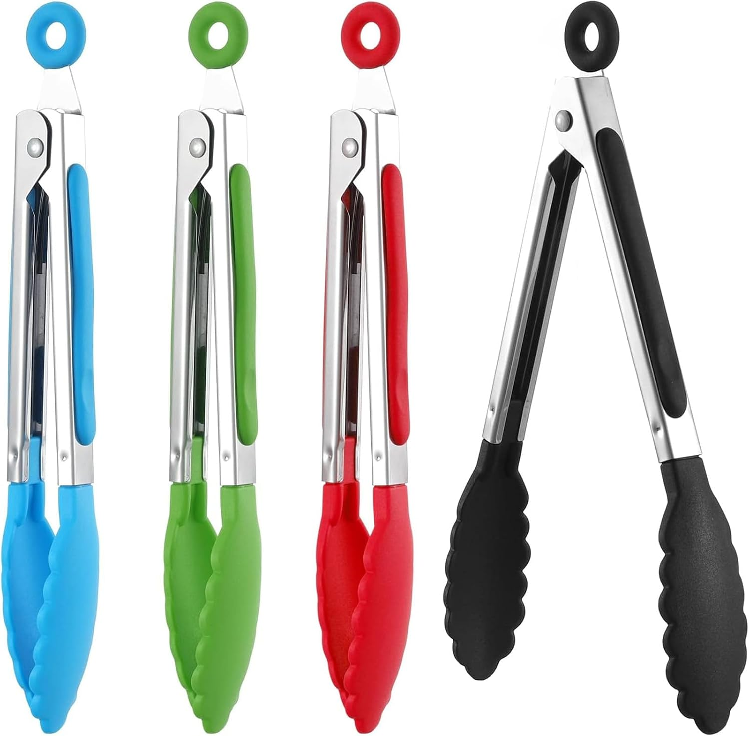 7 Inch Mini Serving Kitchen Tongs with Silicone Tips, Stainless Steel Tongs for Salad, Grilling, Frying and Cooking, 4 Pieces image number 3