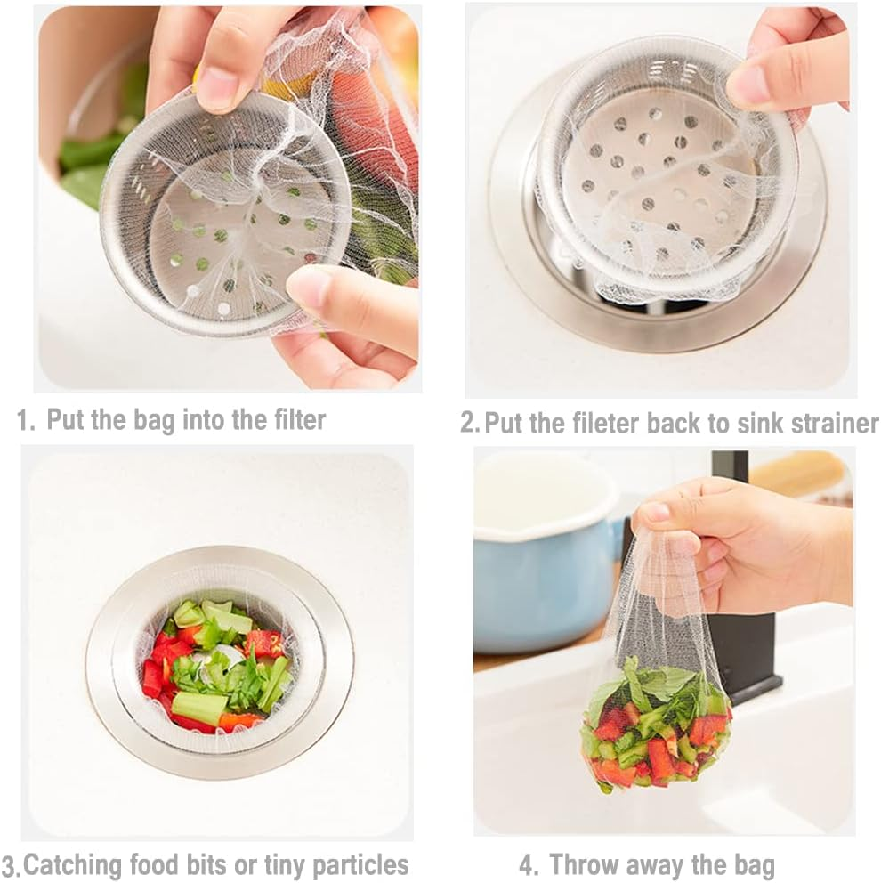 Sink Strainer Filter Mesh Bag 200Pcs, Kitchen Sink Trash Mesh Bag, Disposable (White) image number 2