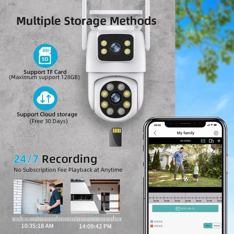 Aoeek Tuya 6K Security Camera Outdoor Dual Lens, 350&deg; Pan/Tilt View, Smart Motion Tracking, Full Color Night Vision, 2-Way Audio, IP66 Weatherproof, Secure Sd/Cloud Storage, Versatile for Home Safety image number 2