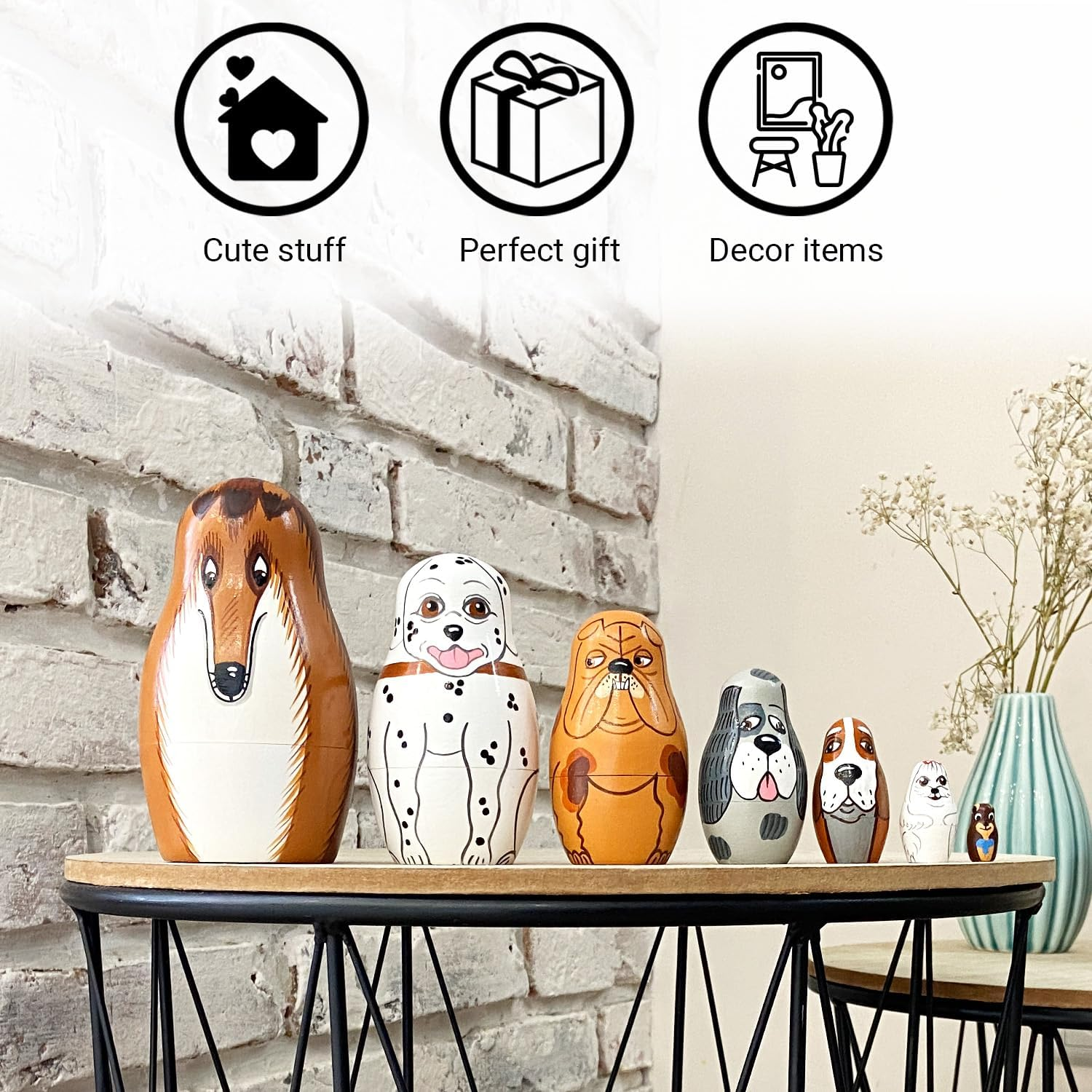 Dog Nesting Dolls Set of 7 Pieces - Matryoshka Toy Dog Lover Gifts &ndash; Russian Wooden Nesting Dolls for Kids - Pets Puppy Dog Figurines Made in Russia image number 4