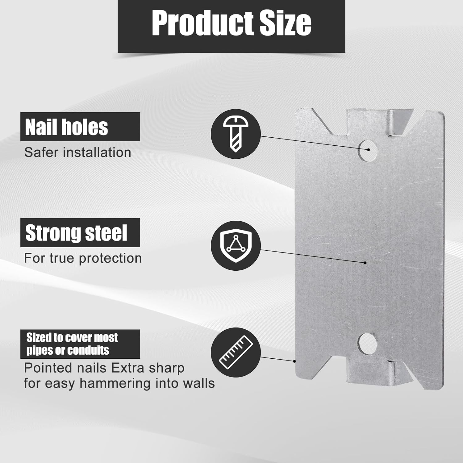 50Pcs Nail Plates for Studs, 2.5X1.5 Inch Strong Steel Nail Plates Electrical Pointed Nails Guards with Nail Holes Anti-Nail Protection Plate for Protecting Pipes Conduits Wires (Silver)