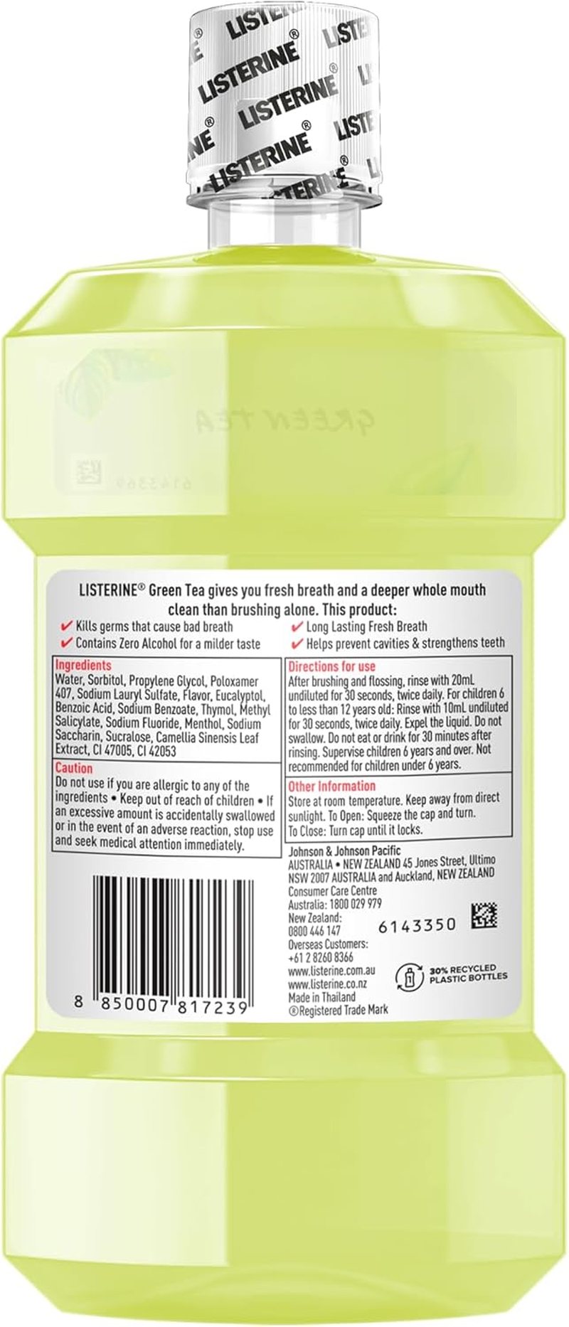 Listerine Green Tea Zero Alcohol Mouthwash 500 Ml