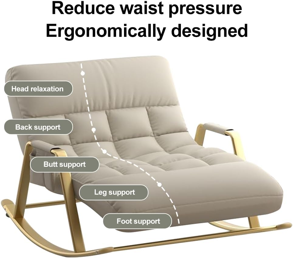 CHAOFLIGHT Double Rocking Chairs,Oversized Relax Chair 5 Speed Adjustable Recliner with Antifouling Upholstered and Armrests Reading Sofa for Living Room,Courtyard,Balcony (Beige Gold Legs) image number 2