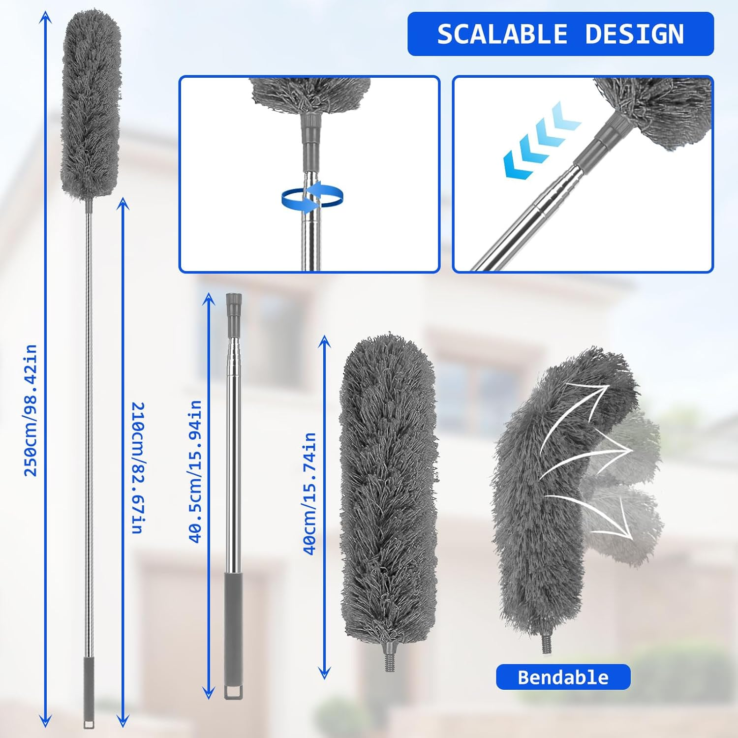 Ruaizel 8.2Ft Gutter Cleaning Tool from Ground, Adjustable Length Roof Gutter Cleaner Tools with Telescopic Pole, Telescopic Gutter Brush for Villas Townhouses Garden Leaves Ditch (Grey) - Grey image number 6