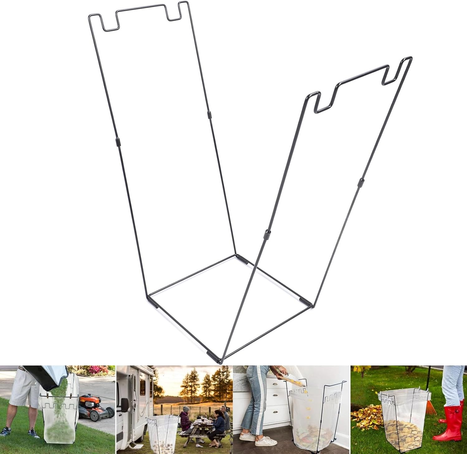 Metal Trash Bag Holder, Outdoor Leaf Bag Support Stand, No Assembly Needed, Holds for 30-45 Gallons Bag, Garden Garbage Bag Holder Frame for Camping Yard Parties image number 3