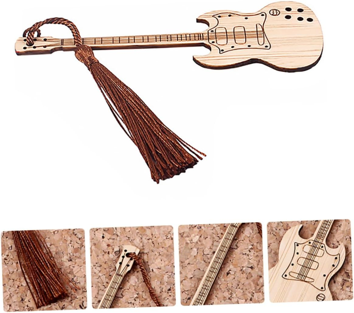Tofficu 2Pcs Bamboo Page-Marker Guitar Shape for Students Writers Decorative Bookmark image number 1