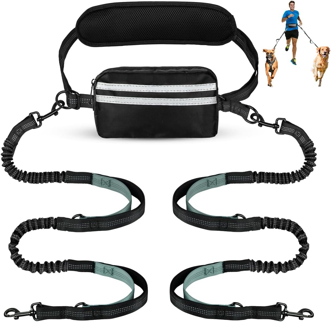 Hands Free Dog Leash with Pouch, Double Leash for Two Dogs, Retractable Bungee with Double Padded Handles, Dog Waist Leash for Dog Walking, Running Leash for Dogs, Dog Walking Accessories image number 5