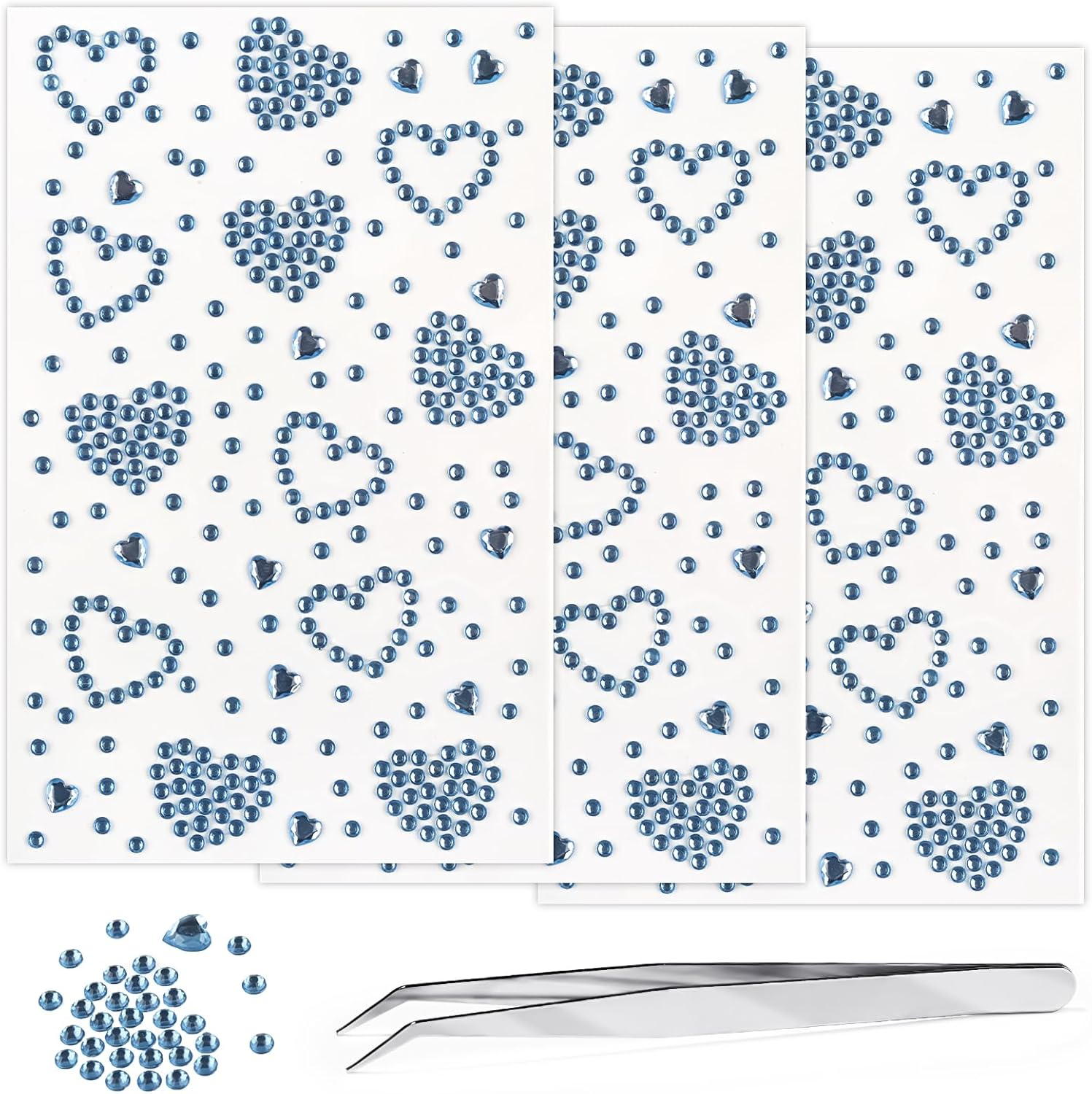 3Sheets Heart Star Gem Stickers Jewels for Crafts, Face Makeup - Self Adhesive Rhinestone Jewel Stickers, Stick on Gems Rhinestones for Crafts, Craft Supplies for Kids (Heart_Laser)