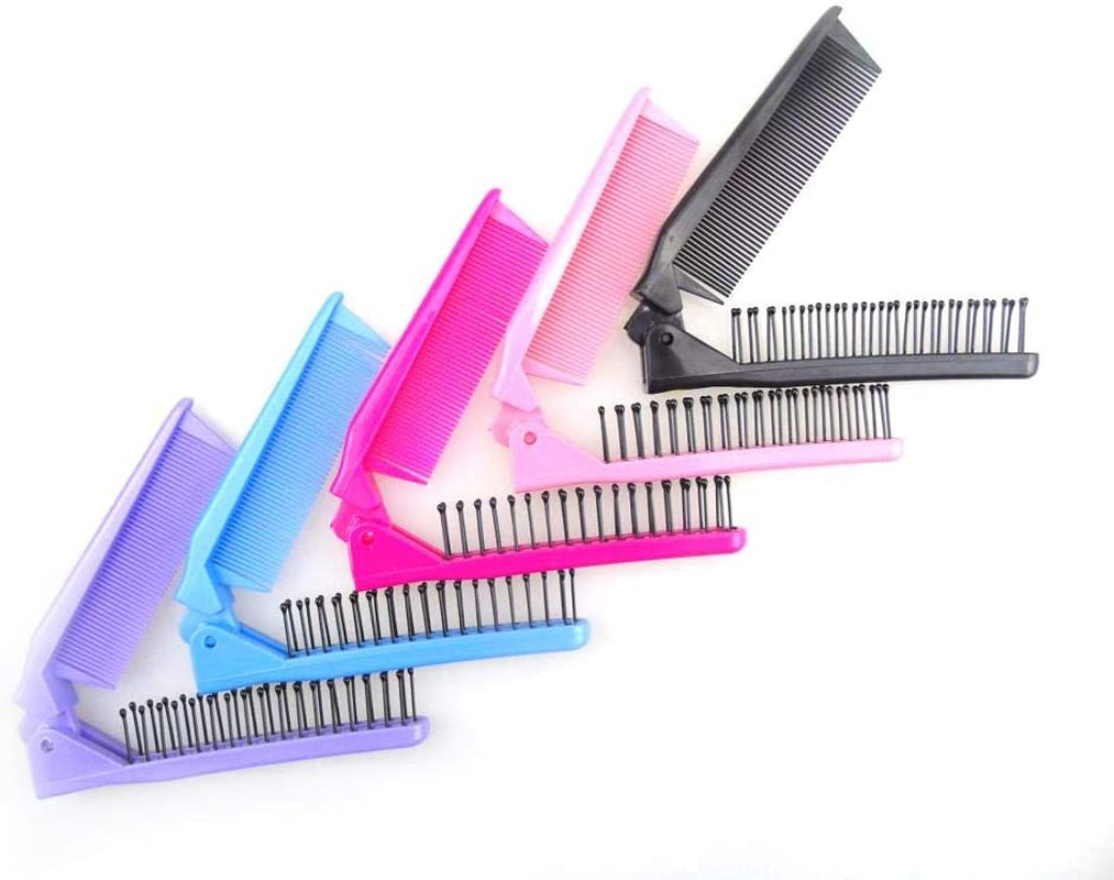 Portable Travel Folding Hair Brush Compact Pocket Hair Comb Double Headed Anti-Static Comb image number 2