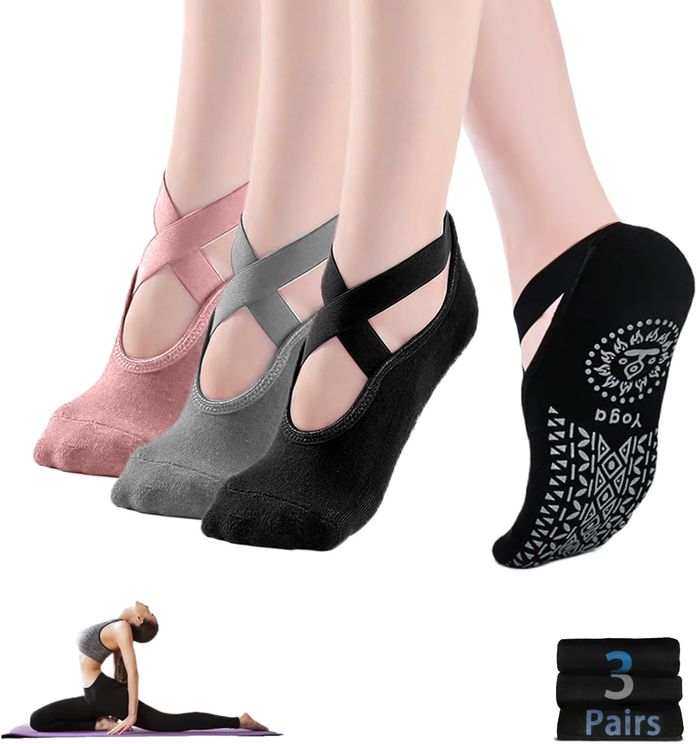 2/6 Pairs Cushion Pad Yoga Socks|Pilates Socks|Non Slip Grip Socks|Fitness Sport Sock Grippy Socks Reformer Pilates Socks for Women Pilates Ballet Barre Socks Barefoot Workout Socks by H HOME-MART