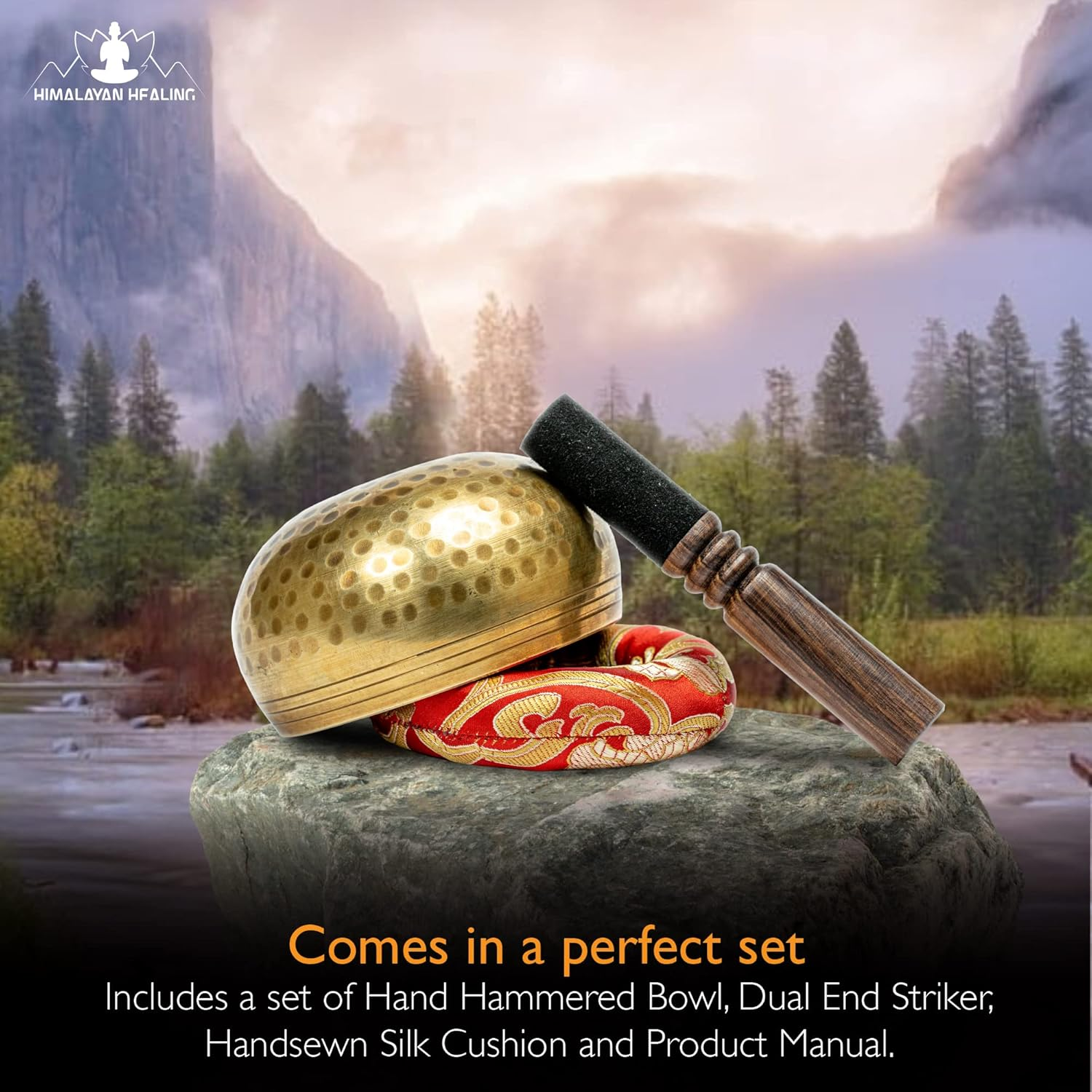 Tibetan Singing Bowls Set~ Meditation Sound Bowl Hand Hammered in Nepal for Yoga, Meditation, Mindfulness, Healing & Chakra Balancing~ (3.5 Inch) image number 3