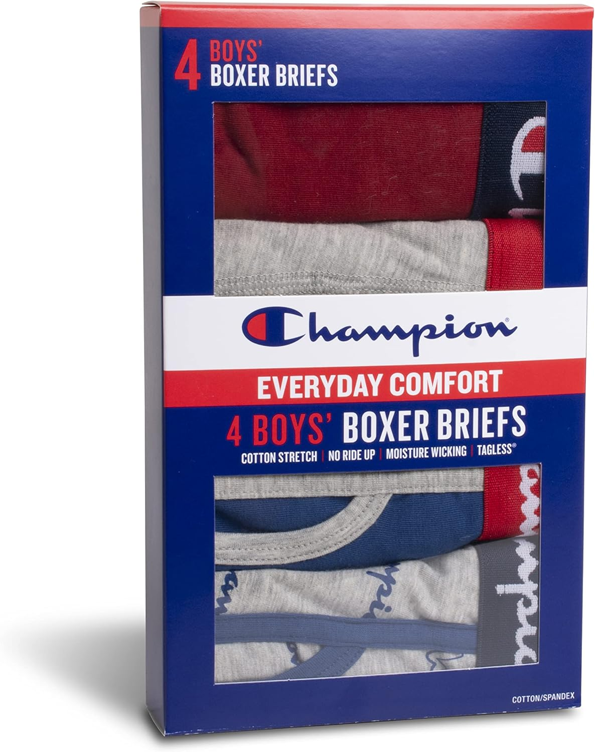 Champion Boys' Underwear, Cotton Stretch Boxer Briefs, Moisture-Wicking, Assorted 4-Pack image number 1