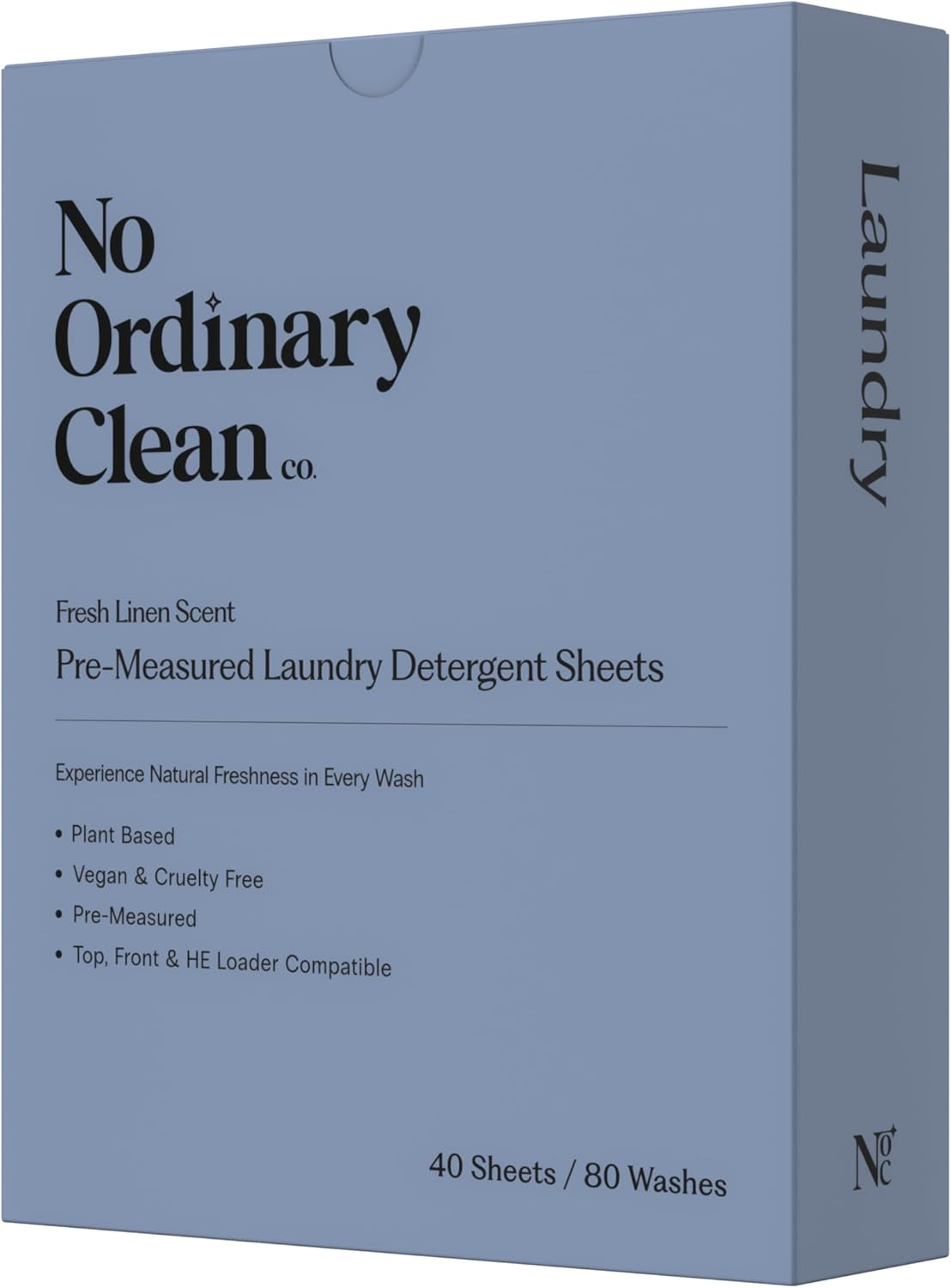No Ordinary Clean Co Pre-Measured Laundry Detergent Sheets | up to 80 Washes | Fresh Linen Scent | Plant-Based, Eco-Friendly, Free from Harsh Chemicals, Parabens & Phosphates | Travel-Friendly image number 4