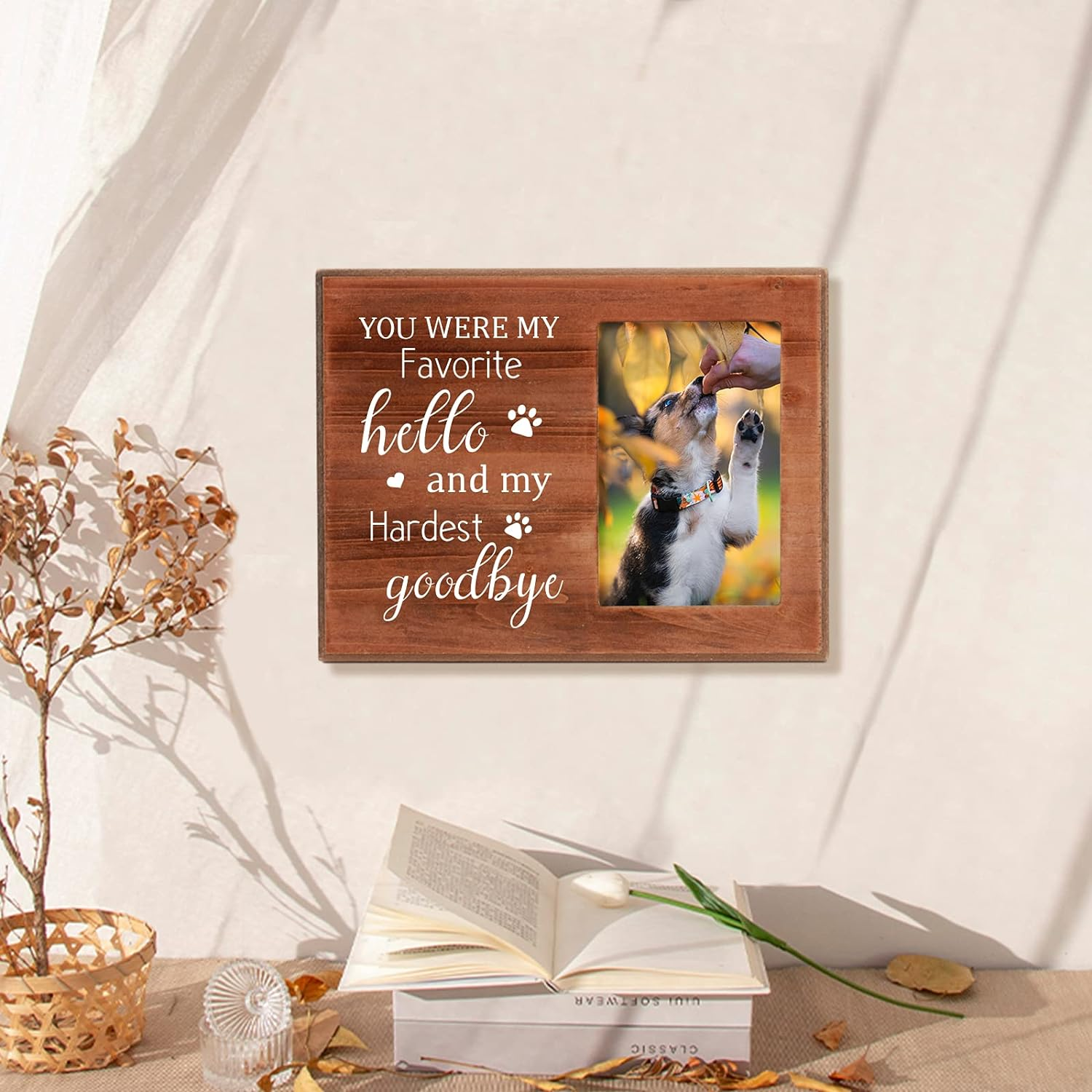 FINGERINSPIRE 15X10Cm Picture Frame Pet Memorial Picture Frame with Paw Prints Saddle Brown Wood Photo Frame Rectangle Frame with You Were My Favorite Hello and My Hardest Goodbye Words image number 6
