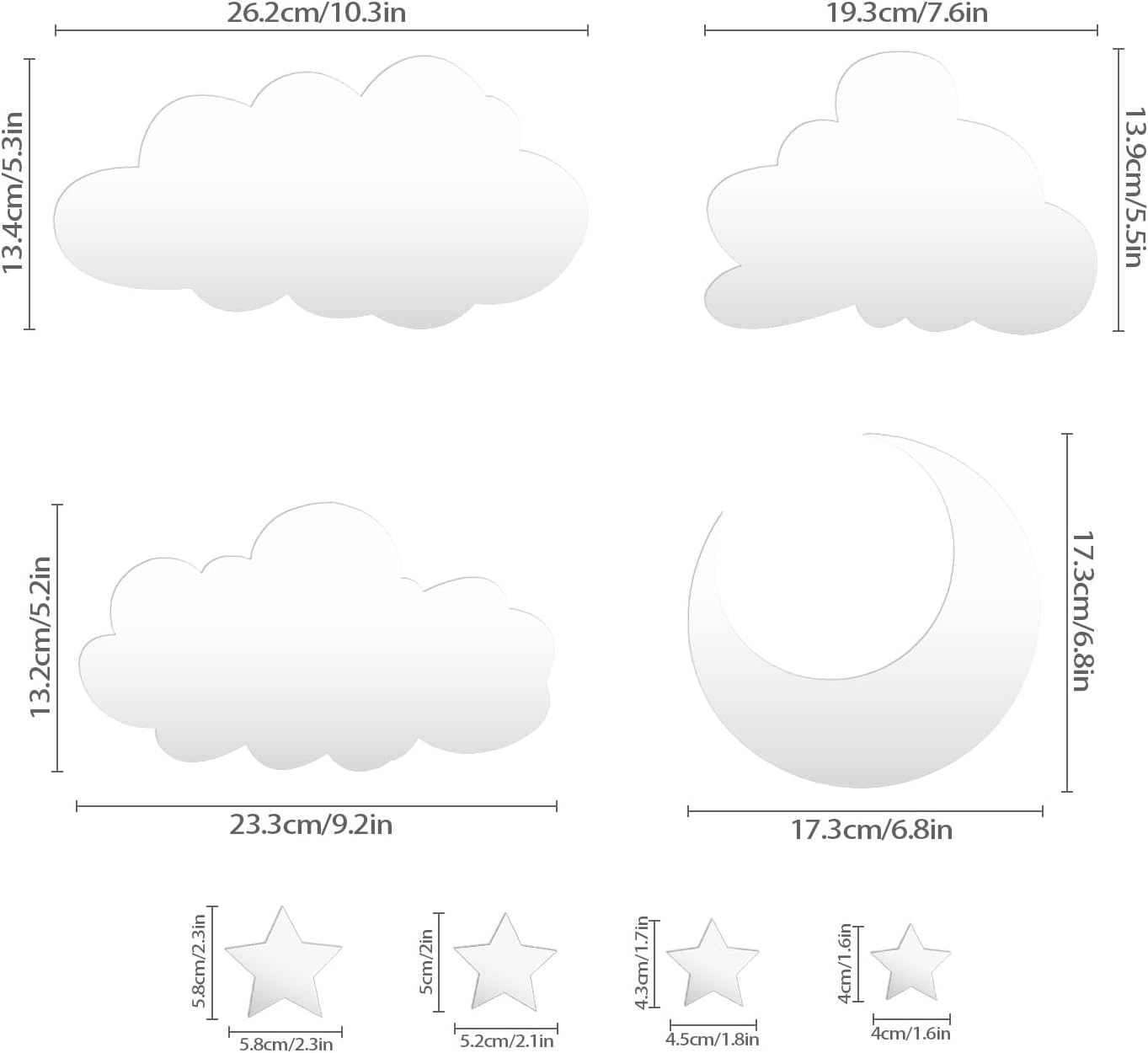 3D Moon and Clouds Mirror Wall Decor Acrylic Mirror Wall Decals Self Adhesive Decorative Moon Star Cloud Wall Decals for Baby Kids Children'S Living Room Bedroom Nursery Wall Decor