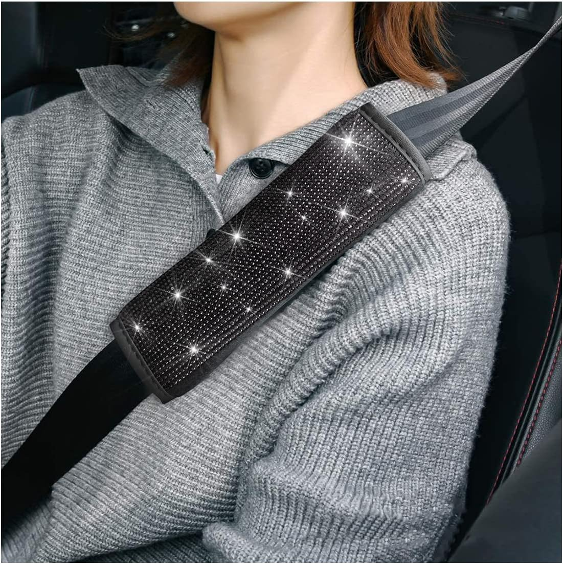Bling Car Seat Belt Shoulder Pads, 2PCS Rhinestone Crystal Auto Seat Belt Covers, Diamonds Glitter Seatbelt Cushions for Women Girl, Car Decor Accessories for Most Cars, Trucks, SUV (Pink)