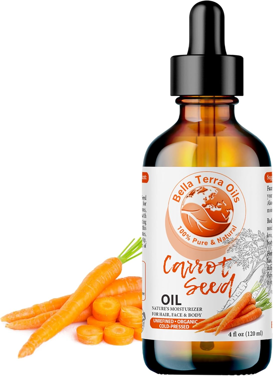 NEW Carrot Seed Oil. 120Ml Cold-Pressed. Unrefined. Organic. 100% Pure. Daucus Carota. Hexane-Free. Rejuvenates Skin and Softens Hair. Natural Moisturiser. for Hair, Face, Body, Nails, Stretch Marks. image number 2