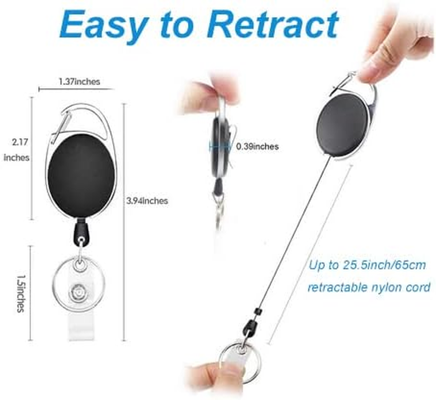 SOVYOULIVE 30 Packs Heave Duty Badge Reels Retractable with Carabiner Belt Clip and Key Ring, Badge Holders for ID Card Name Keychain(Black, 26.5 Inch Pull Cord) image number 2