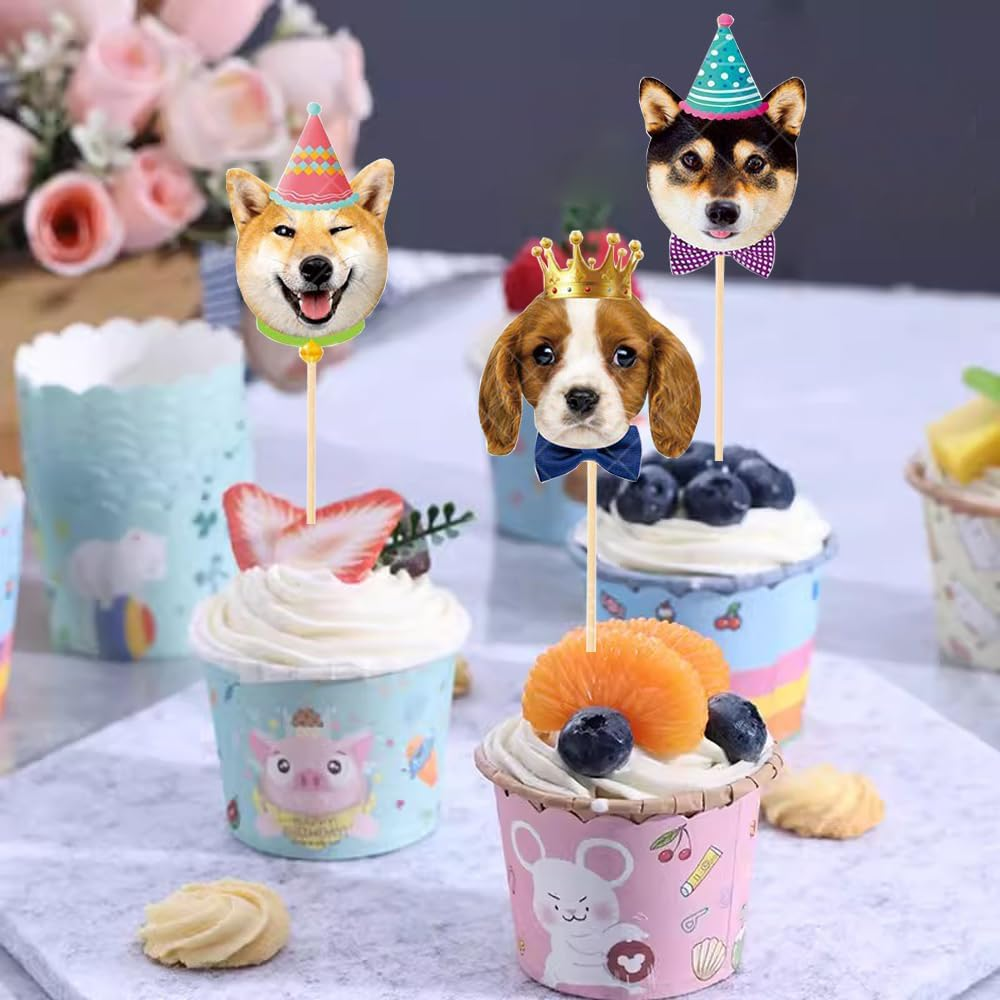 Pet Dog Cupcake Toppers, 24 PCS Pet Dog Themed Birthday Party Supplies,Baby Shower Party Decorations - Dinosaur image number 6